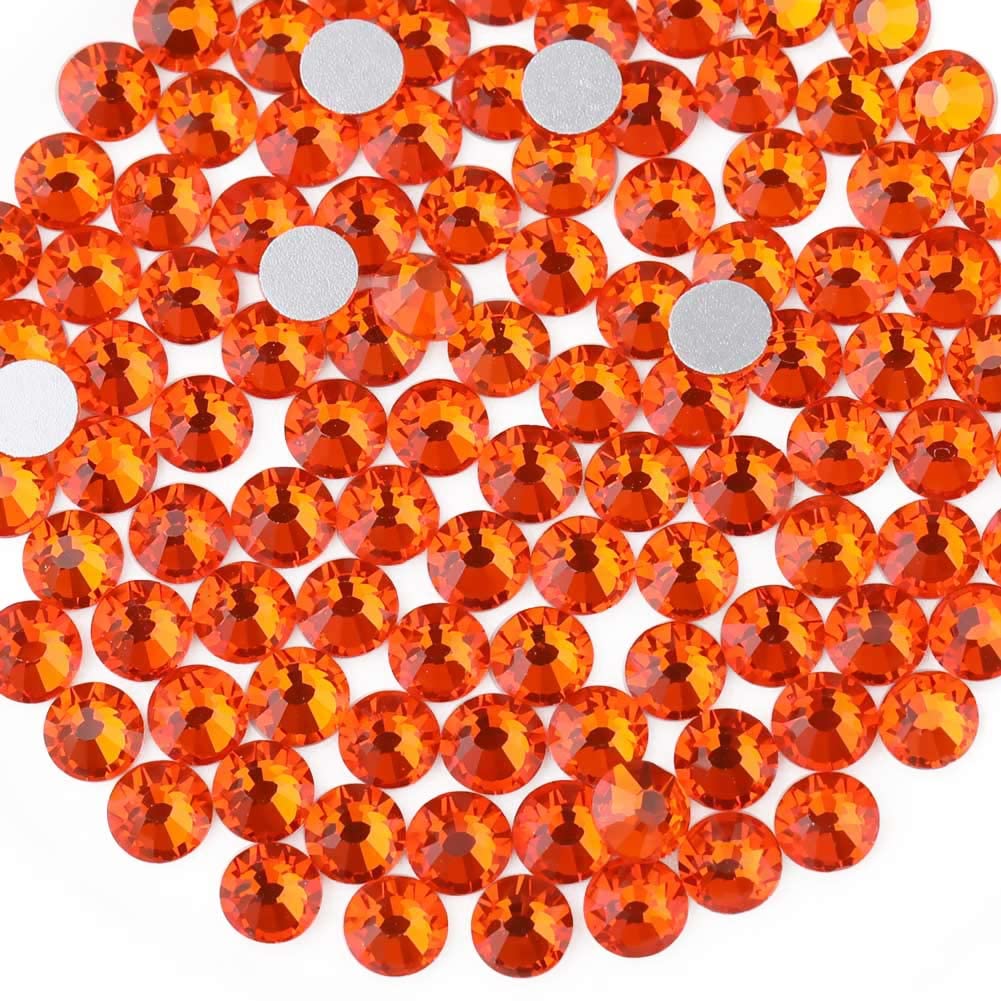 Beadsland 144 Pieces Flat Back Crystal Rhinestones Round Gems, Orange, SS40, 8.4-8.7mm