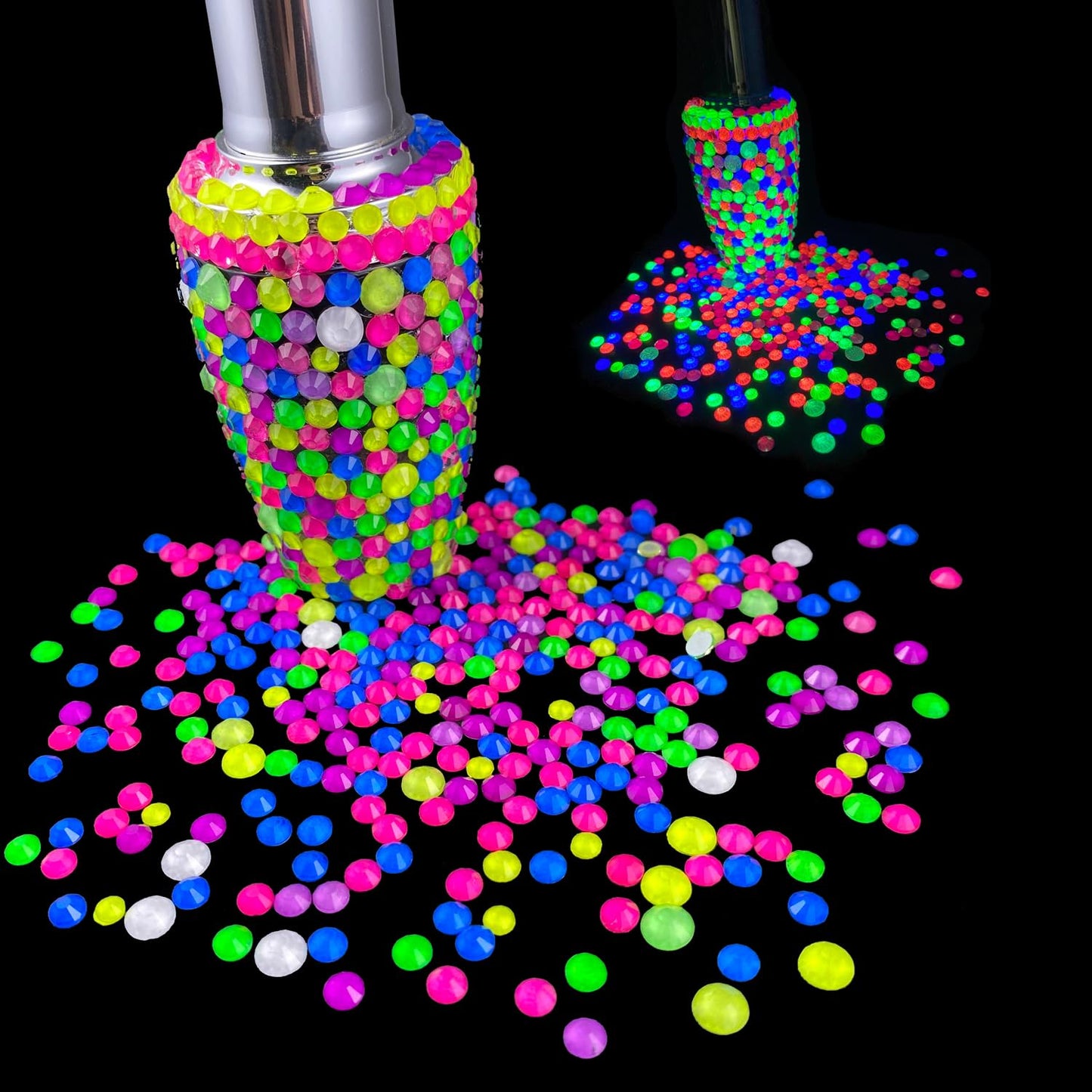 Flatback Glass Rhinestones,Bedazzler Gems 1440pcs Non Hotfix Crystal Rhinestones for Nail Charms Crafts Clothes Tumblers,White Neon,SS10