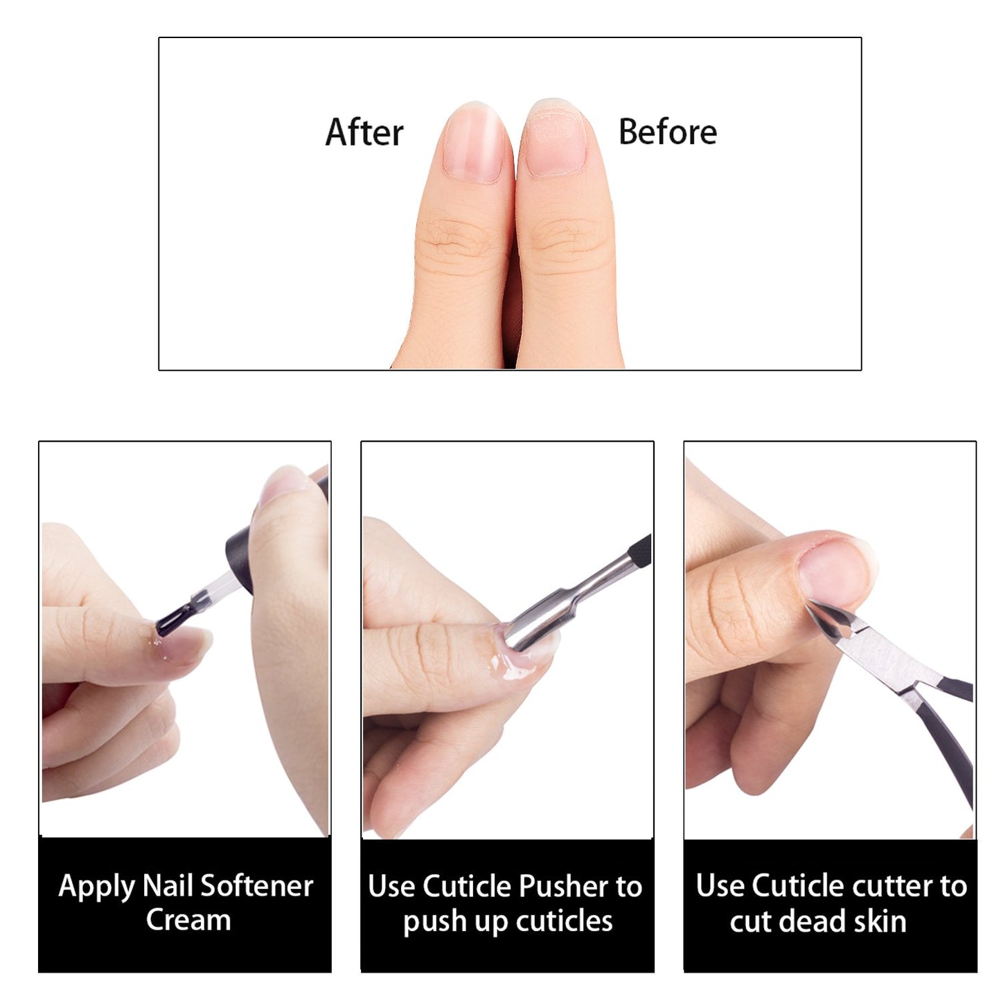 Ejiubas Cuticle Trimmer with Cuticle Pusher Cuticle Nipper Professional Grade Stainless Steel Cuticle Remover Cutter Clipper Durable Pedicure Manicure Tools (Black)