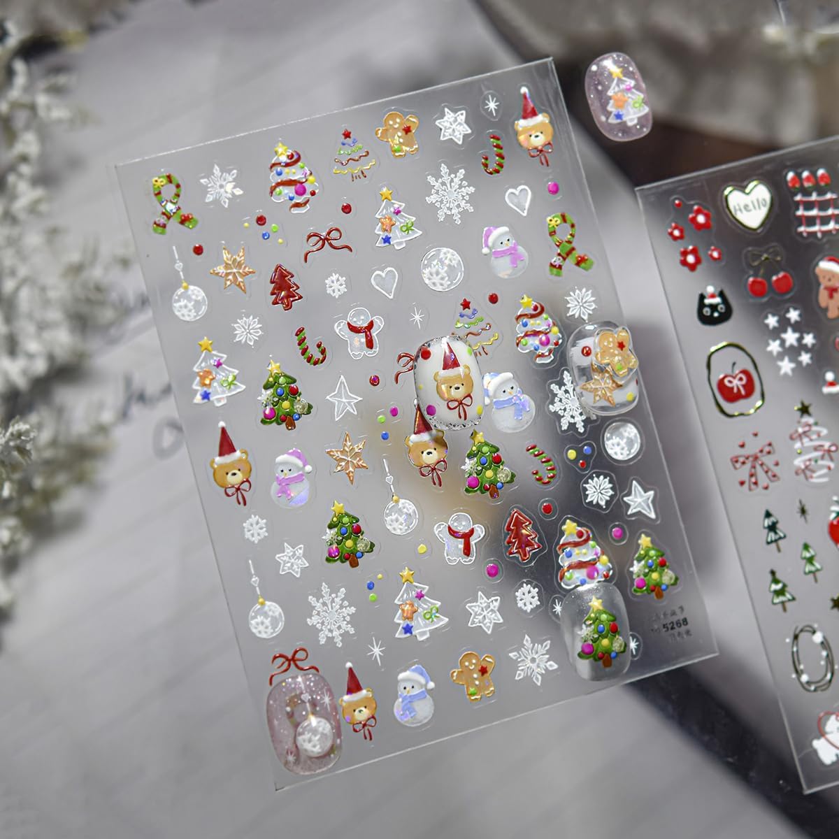 Christmas Nail Art Stickers 5D Ombre Embossed Cute Snowman Nail Stickers Xmas Little Bear Xmas Tree Snowflake Candy Cane Nail Decals for Women Girls Winter Holiday Manicure DIY Nail Supplies 1Sheet