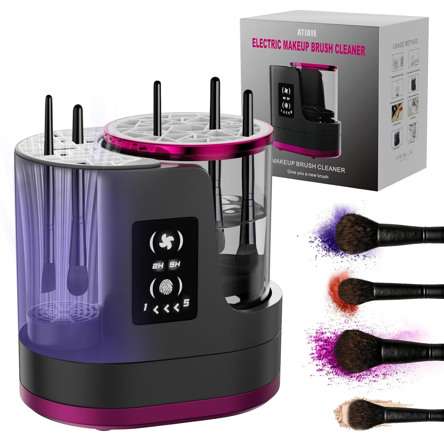 3 IN 1 Electric Makeup Brush Cleaner,Automatic Makeup Brush Cleaner with Makeup Brush Dryer,Portable USB Deep Cleaning for All Size Beauty Makeup Brush Set,Blush Brush (Grey)