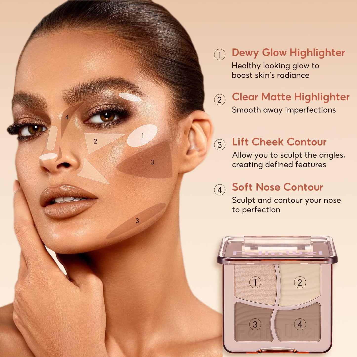 Highlight Contour Makeup Palette Effortless Blending Matte Shimmer Highlighter Palette and Bronzer Powder for Warm Toned Skin