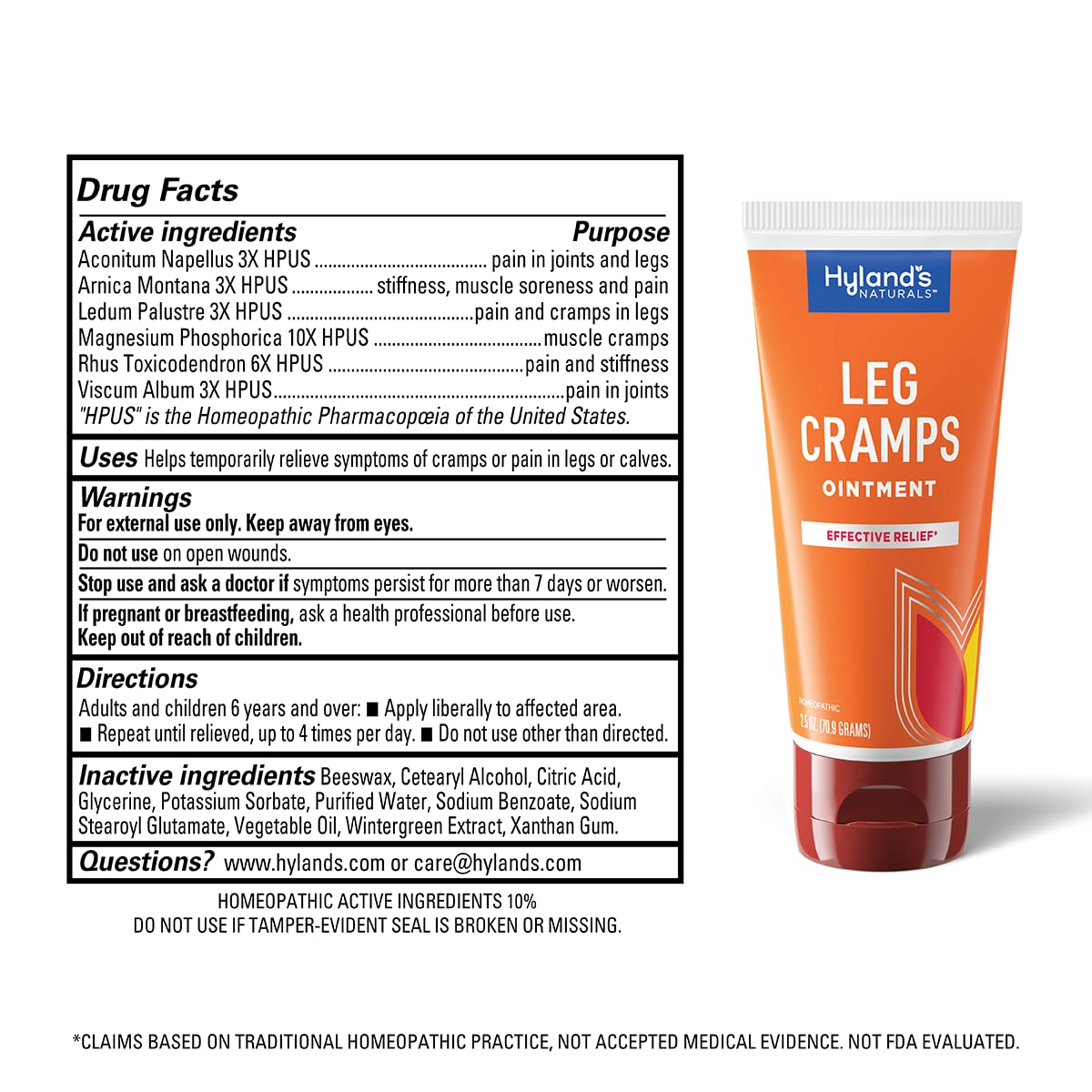 Hyland's Leg Cramps Ointment, Arnica Gel Leg Cramp Relief, Natural Relief of Calf, Leg and Foot Cramp, 2.5 oz