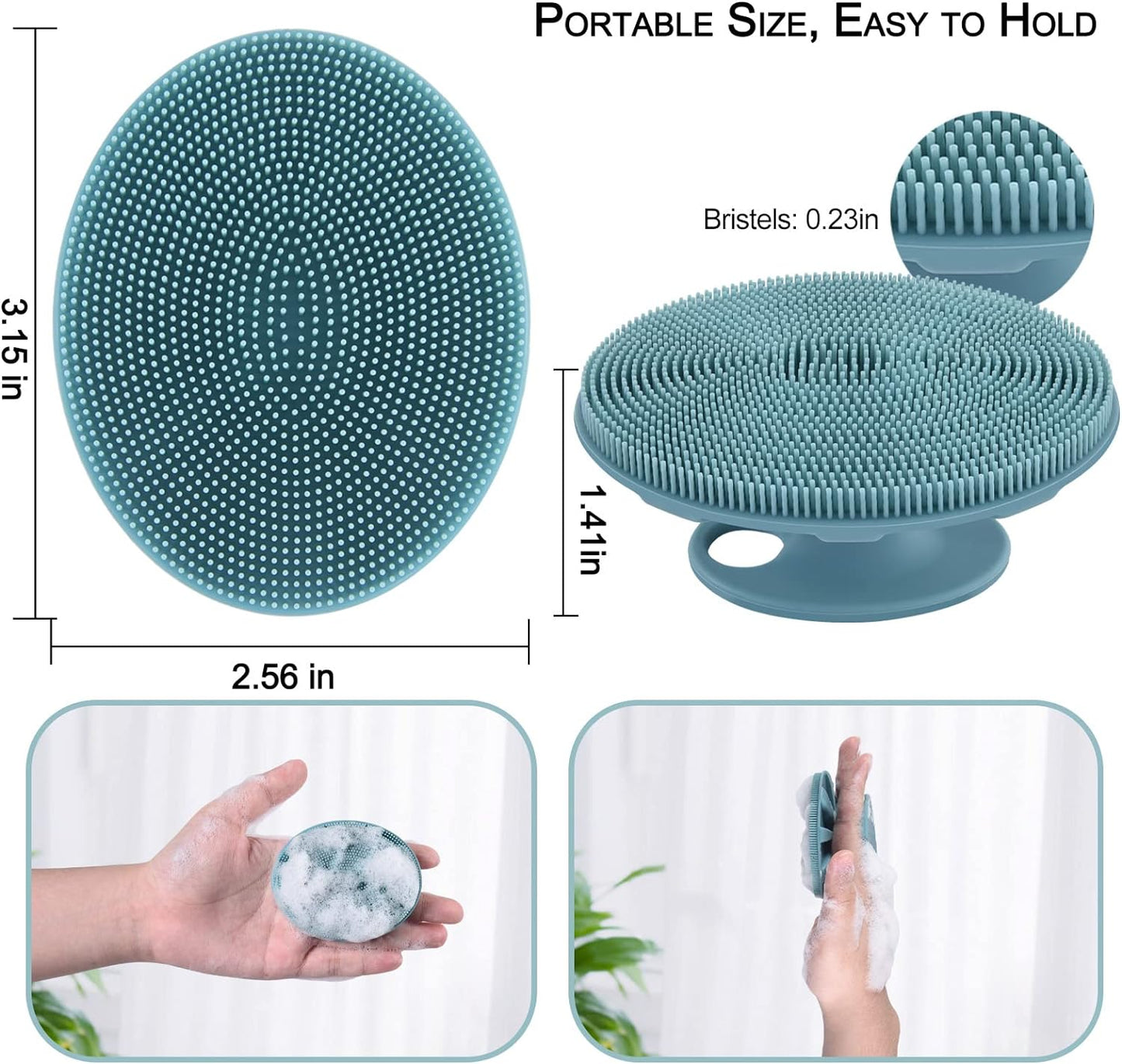 INNERNEED Silicone Face Scrubber, Exfoliating Brush Manual Handheld Facial Cleansing Brush Blackhead Remover, Food-Grade Soft Bristles (Dark Green+Pink)