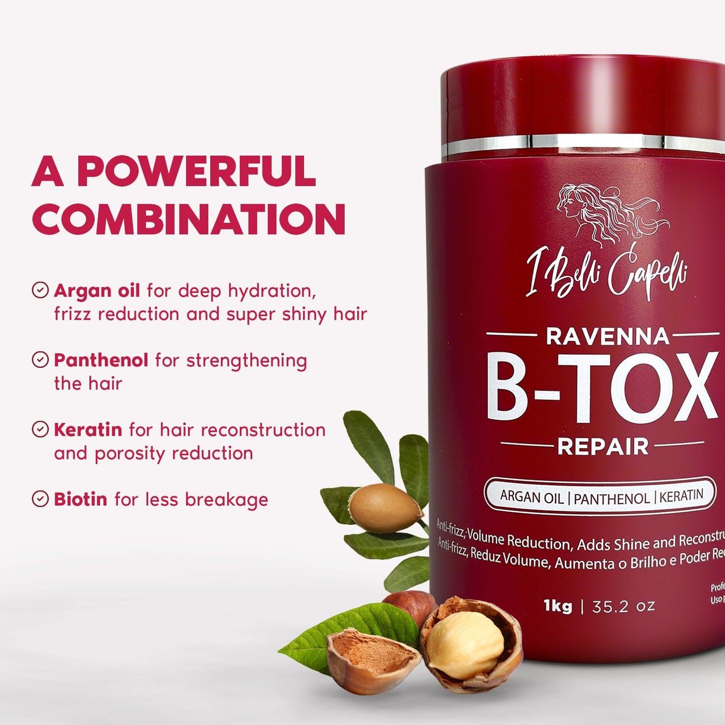 Ravenna Repair Hair B-tox -Cirugia Capilar para el Cabello, Formaldehyde-Free- B-tox Capilar Para El Cabello, Long Lasting Anti-Frizz,B-tox Hair Treatment, Pack of 2 (35.2 oz/1kg)