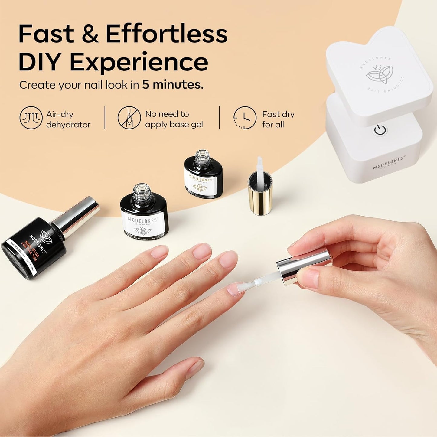 modelones Nail Glue & Top Coat Base Gel Set No Wipe Long Lasting Glossy Gel Top Coat Base Coat 9 in One Nail Glue Gel Nails Kit