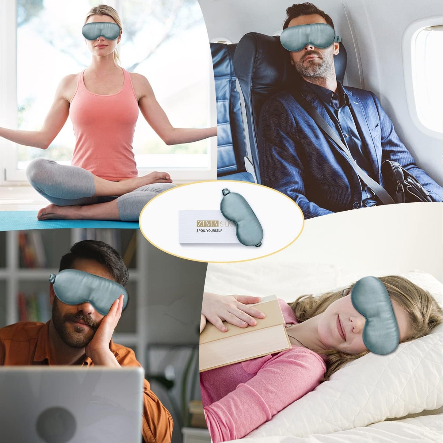 ZIMASILK Adjustable 22 Momme 100% Mulberry Silk Sleep Mask, 3D Contoured Cup Eye Mask for Sleeping, Super Soft Breathable Blindfold, Perfect Blocks Light for Sleeping. (Bluestone)