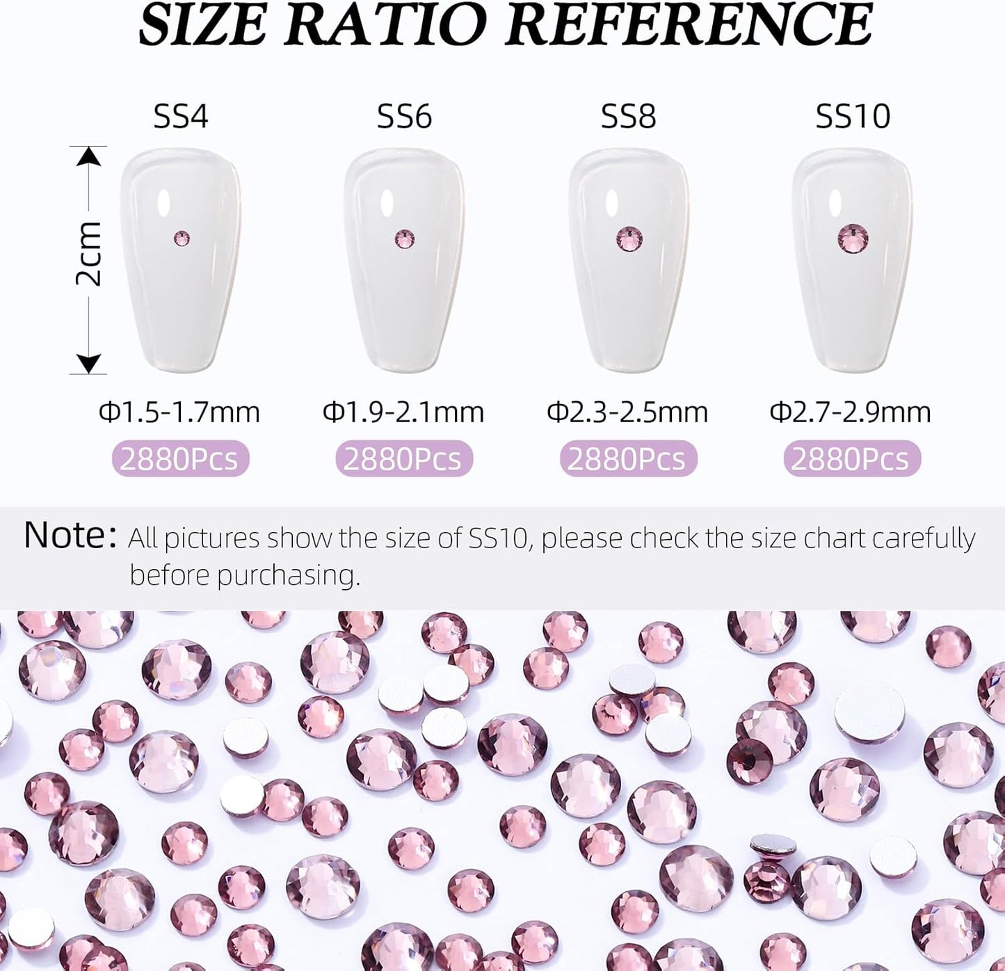 Light Amethyst Flatback Rhinestones, Glass Rhinestones for Nail Art and Craft, Glue Fix, Loose Crystal Gemstones(Lt.Amethyst, SS10, 2880pcs, 2.7-2.8mm)
