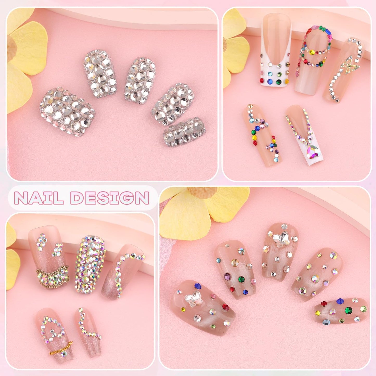 5400Pcs Glass Crystal Small Rhinestones for Nail Art with Nails Rhinestone Glue, AB Clear Multicolors Flatback Bedazzling Gems, Nail Rhinestones and Gems Crystals Charm for Acrylic Tips Manicure Decor