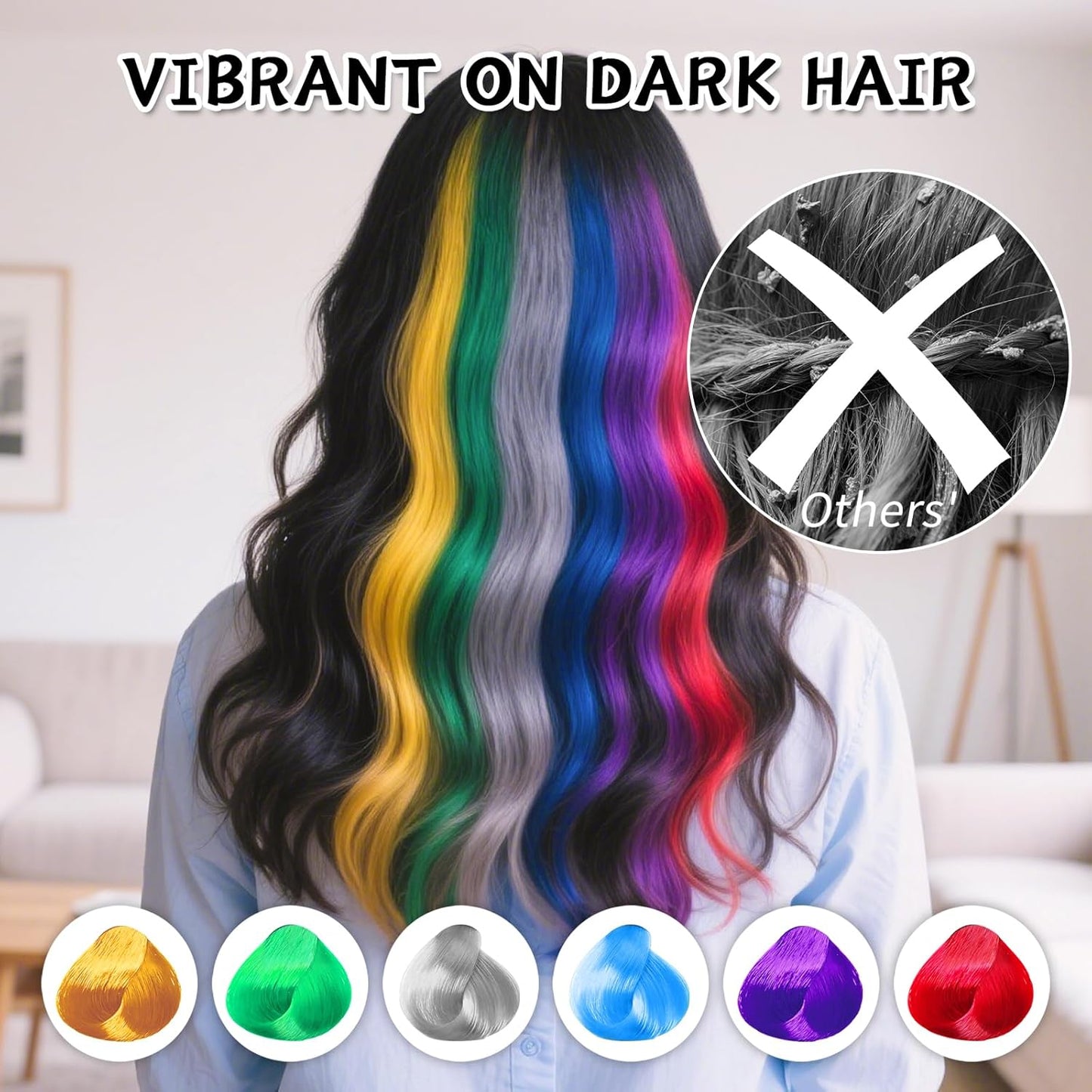 Byhoo 6PCS Temporary Hair Dye for Dark Hair, Hair Chalk for Girls, Kids Hair Dye, Washable Hair Color, Girl Gifts for 7-13 Year Old Girls Birthday