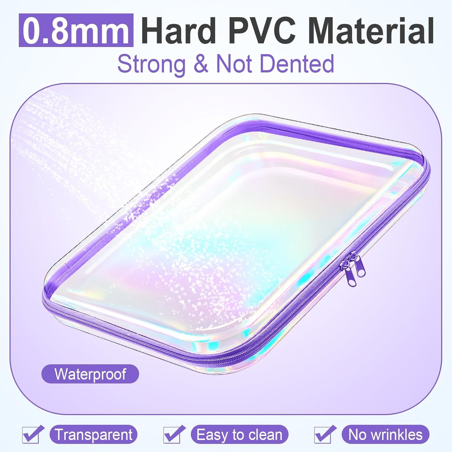 Sanwuta 6 Pcs Clear Hard Zipper Case Pencil Pouches Hard Plastic Zipper Pouches Makeup Bag Transparent Cases for Snacks Plastic Storage Organizer Box for Travel(Holographic,13.78 x 11.81 x 2 Inch)