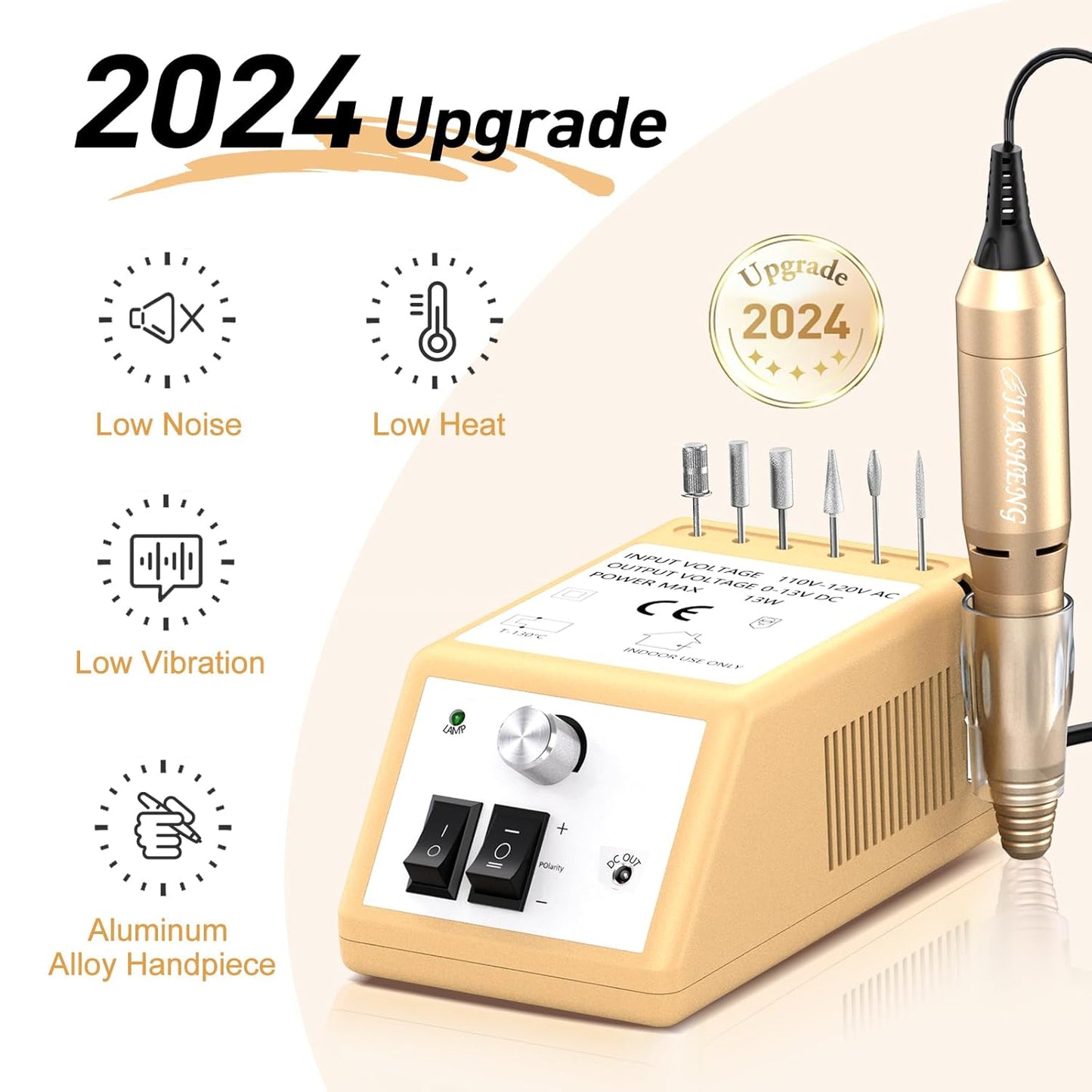 Jiasheng Professional Nail Drill, 20000rpm Electric Nail Drill Machine, Electronic Nail File Drills for Acrylic Nails Gel Nails Manicure Pedicure Tools for Salon Use Gold