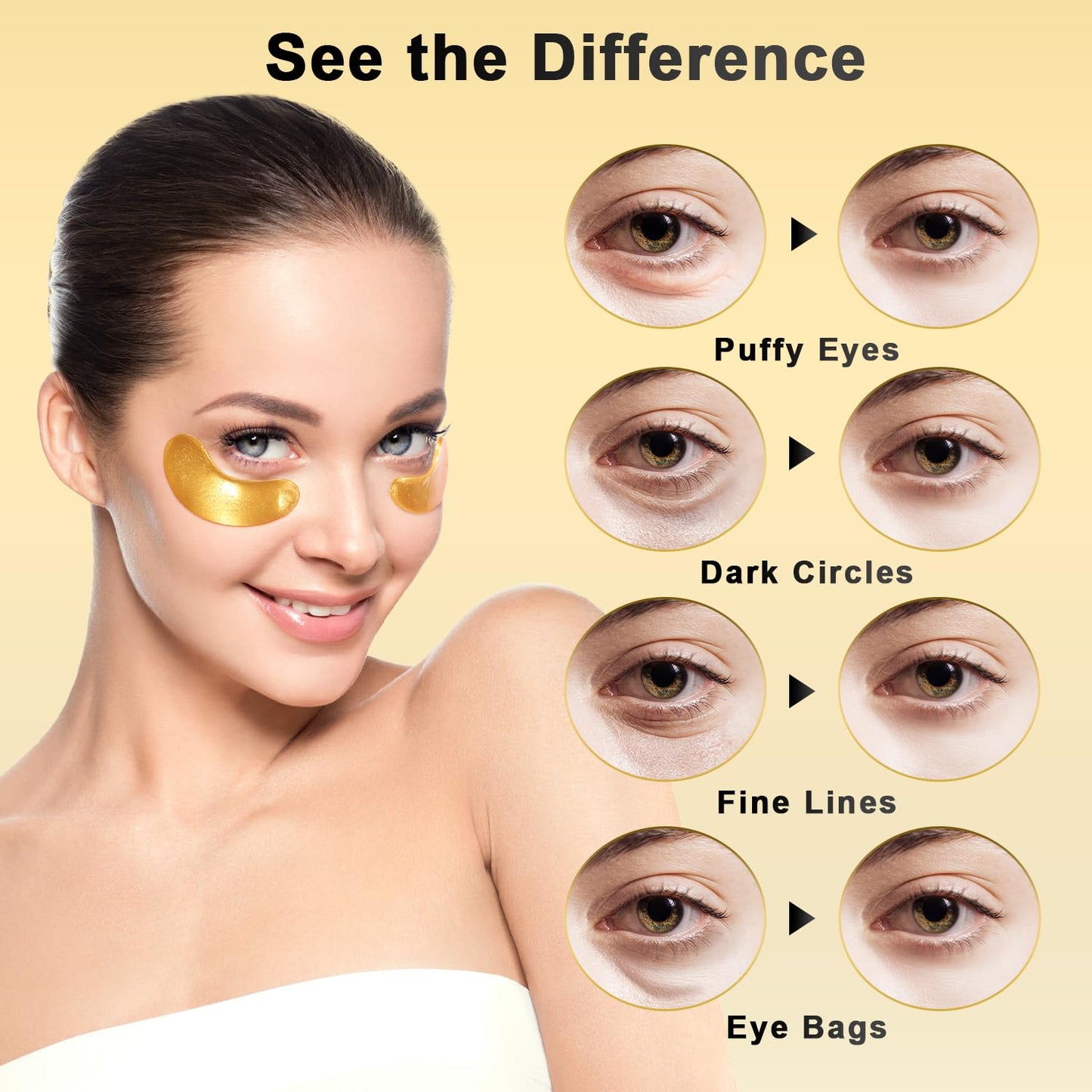 Under Eye Patches (24 Pairs) - 24K Gold Eye Masks Enriched with Abundant Collagen | Diminish Dark Circles and Puffiness | Anti-Aging, Smooth Fine Line, Nourish Skin - Gifts for Women Skin Care