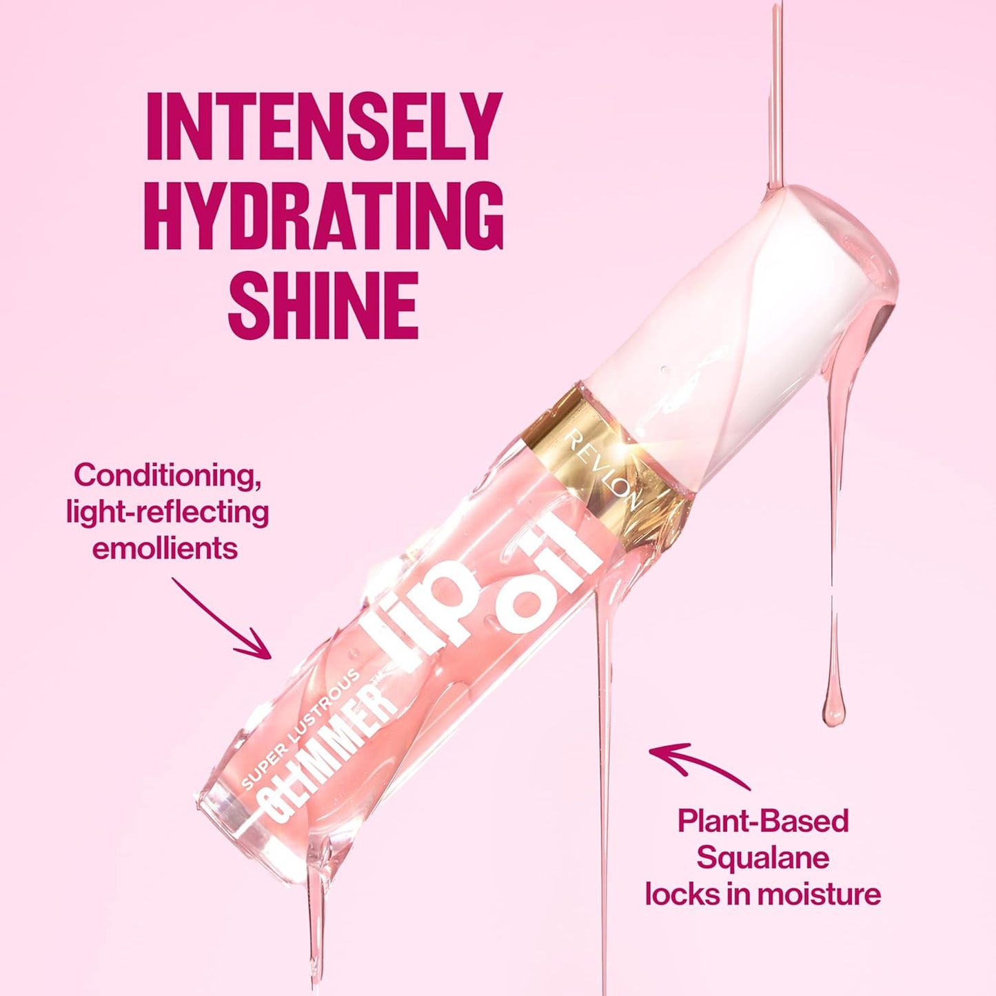 REVLON Super Lustrous Glimmer Lip Oil, Moisturizing & Tinted, Shiny Finish, Made with Plant-Based Squalane, 006 Plum Pop, 0.13 fl oz