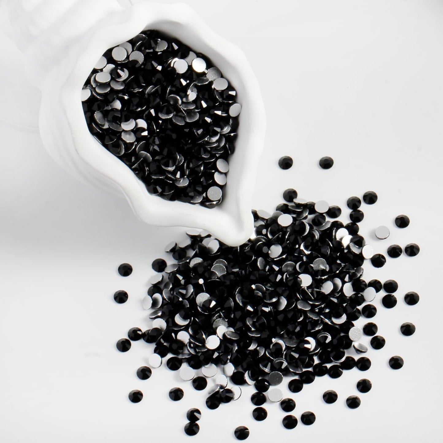 5000PCS SS6 Flatback Rhinestones | 12-Facet Diamond-Cut Glass Gems for Nail Art, Clothing, DIY Crafts |Glue-On Decoration Stones with Silver Backing(Jet Black)