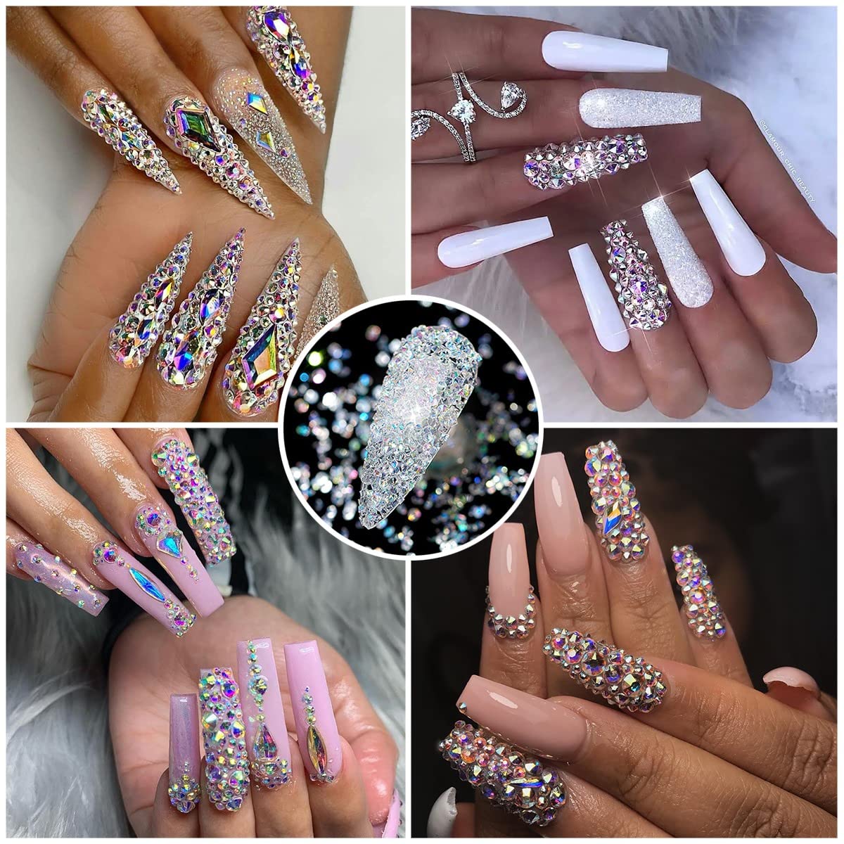 4080Pcs Crystal AB Nail Rhinestones 1.5-4mm More Quantity Glass Iridescent Flatback Gems for Nails Round Beads Stones Diamonds jewels Nail Art Charms for Nails Face Eyes Makeup Tumblers Crafts