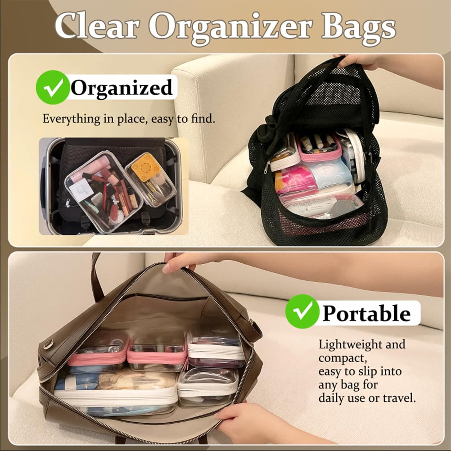 4 pcs Clear Zipper Pouches, Hard Shell Zipper Case, Makeup Organizer Travel Toiletry bag, Diaper Bag, Travel Organizer, Clear Cosmetic Bag,Toy Storage Bins (M+3S Pink)