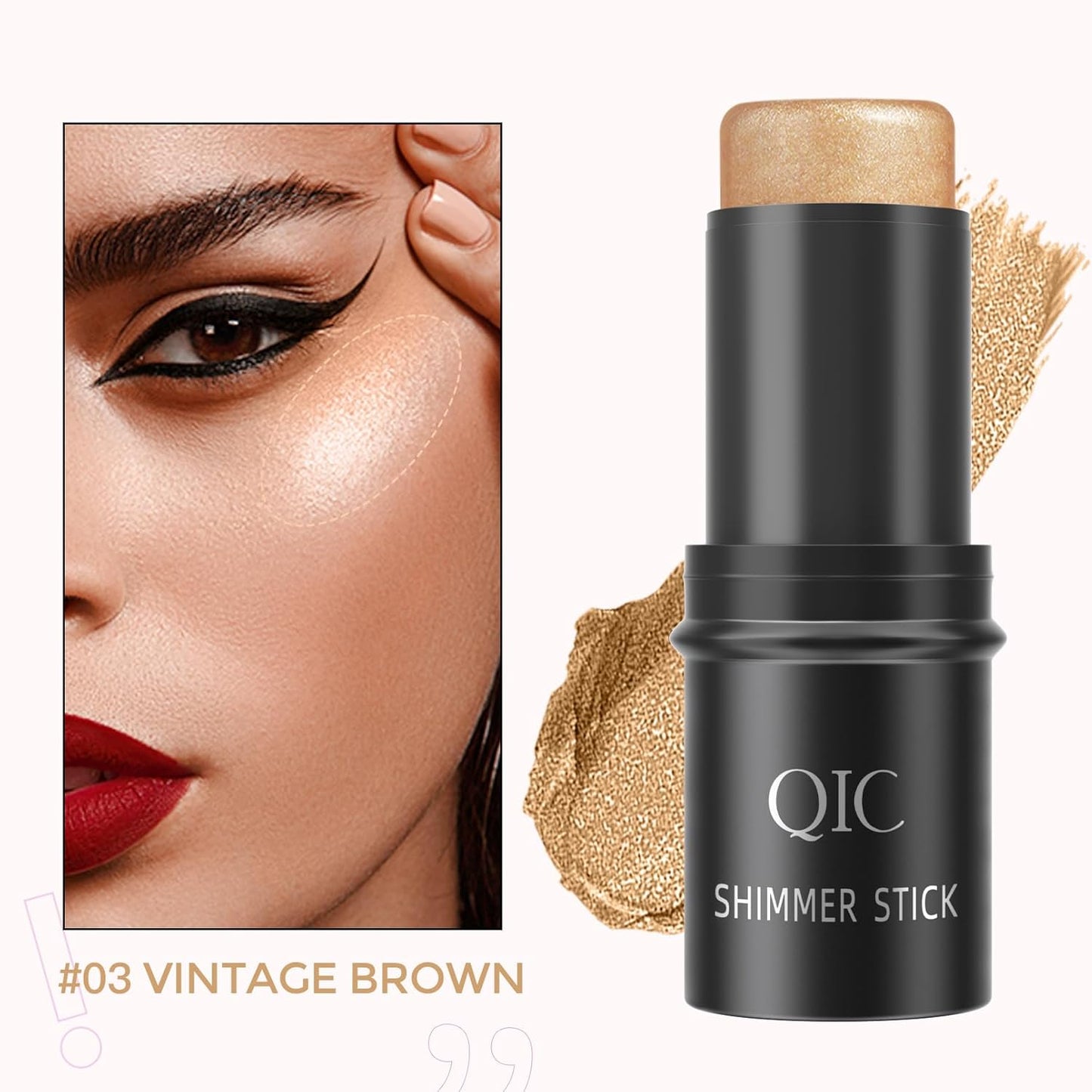 Highlighter Stick, Highlighter Makeup for Face & Body, Cream 3D Contour Stick, Multi-Use Body Shimmer Stick for All Skin Types, Glow, Waterproof, Long Lasting, Ideal for Daily, Party (Brown)