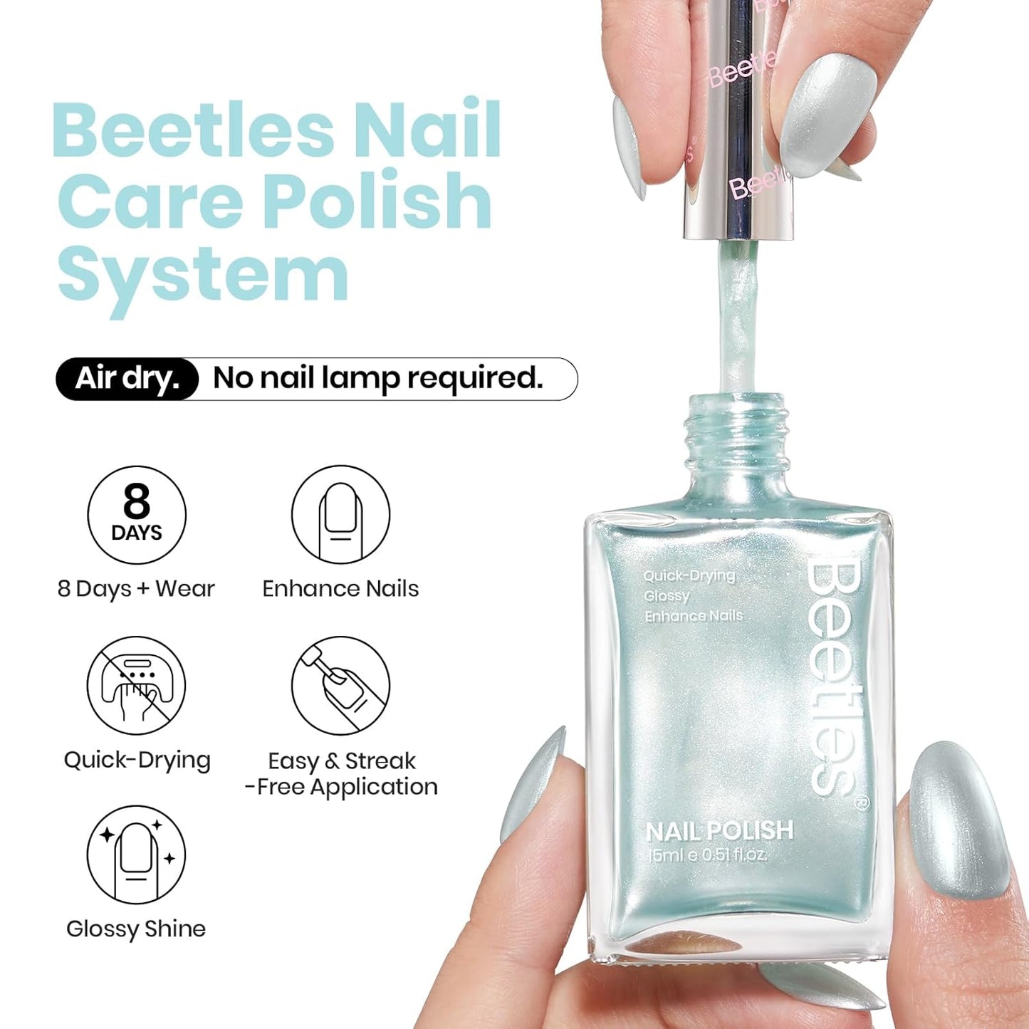 Beetles Pearl Nail Polish Set - 15ml Blue Quick Drying Nail polish Shimmer Glitter Fingernail Polish Bubble Blue Nail Lacquer Shimmer DIY Manicure Gift for Women