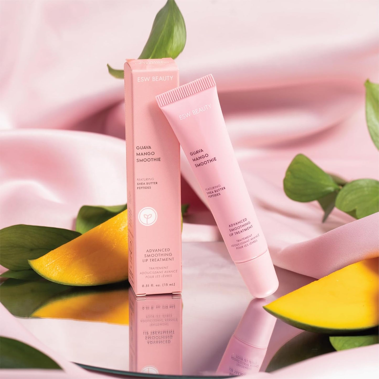 ESW Beauty Guava Mango Smoothie Lip Treatment - Light Pink Tint with Shea Butter, Peptides, Guava & Mango for Advanced Smoothing & Collagen Boost