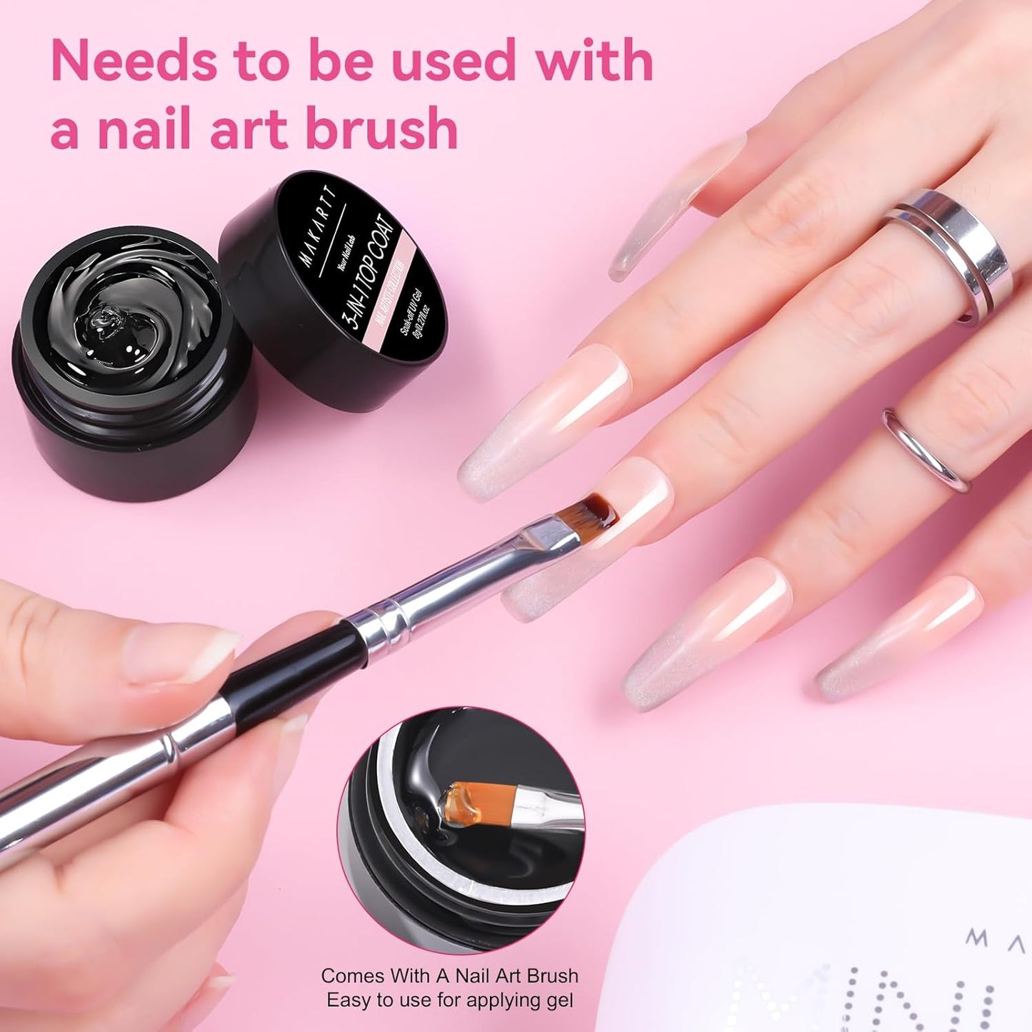 Makartt Gel Top and Base Coat Set: 2-Piece Gel Polish Kit with Nail Art Brush, 15ml Strong Base Gel and 8ml Glossy Hard Top Coat, Long-Lasting Formula for Salon Use, Requires UV/LED Lamp