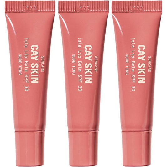 Cay Skin Isle Lip Balm SPF 30 – High Shine, Hydrating + Sheer Lip Gloss in Vanilla Brown Sugar Flavor – Formulated with Natural Ingredients for All Skin Tones – 3-Pack, Nude Ting, 1.05 oz