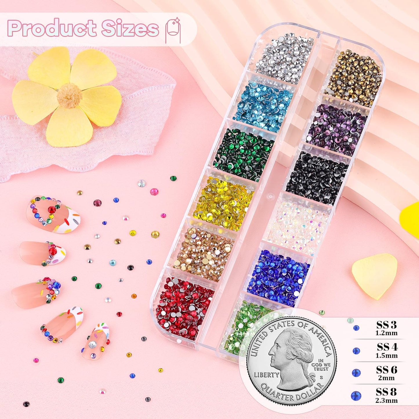 5400Pcs Glass Crystal Small Rhinestones for Nail Art with Nails Rhinestone Glue, AB Clear Multicolors Flatback Bedazzling Gems, Nail Rhinestones and Gems Crystals Charm for Acrylic Tips Manicure Decor