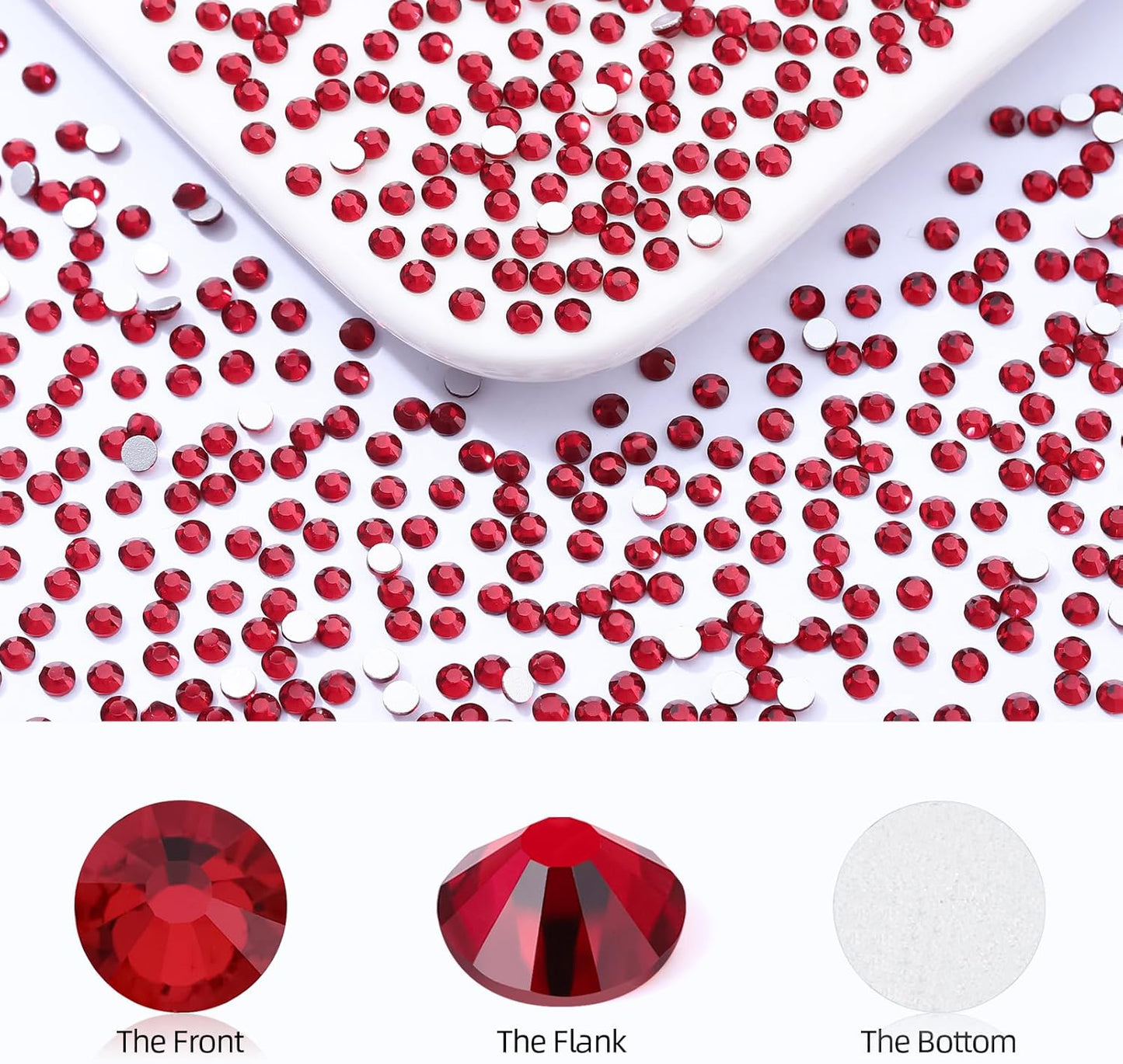 Siam Flatback Rhinestones, Glass Rhinestones for Nail Art and Craft, Glue Fix, Loose Crystal Gemstones(Siam, SS8, 1440pcs, 2.3-2.5mm)