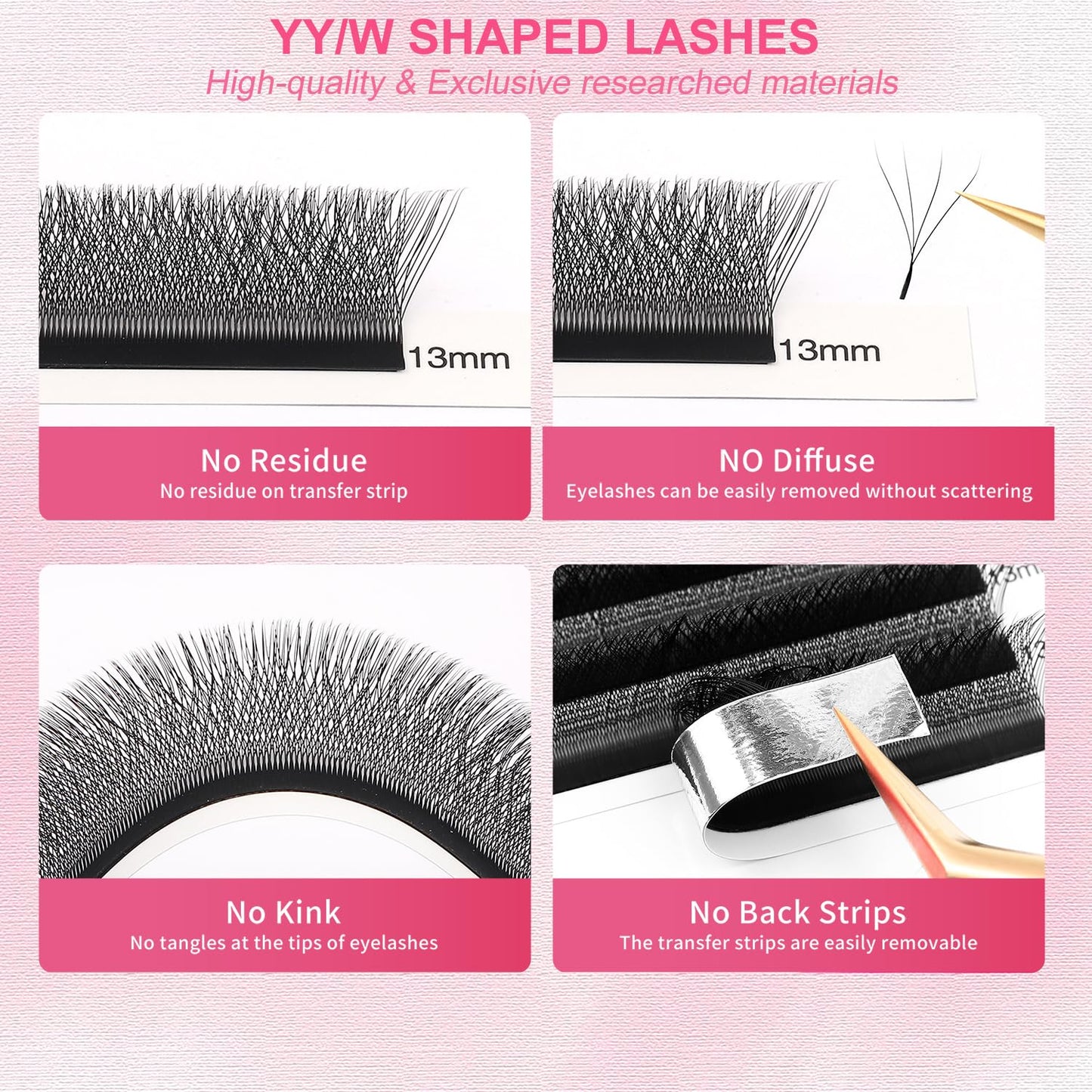 W Lash Extensions Supplies 4D Eyelash Extensions W Shape 0.07mm Thickness C Curl 13mm Premade Fans Easy Fan Lashes Volume Matte Black 12 Rows Crisscross Eye Lashes(W-4D-0.07-C,13mm)