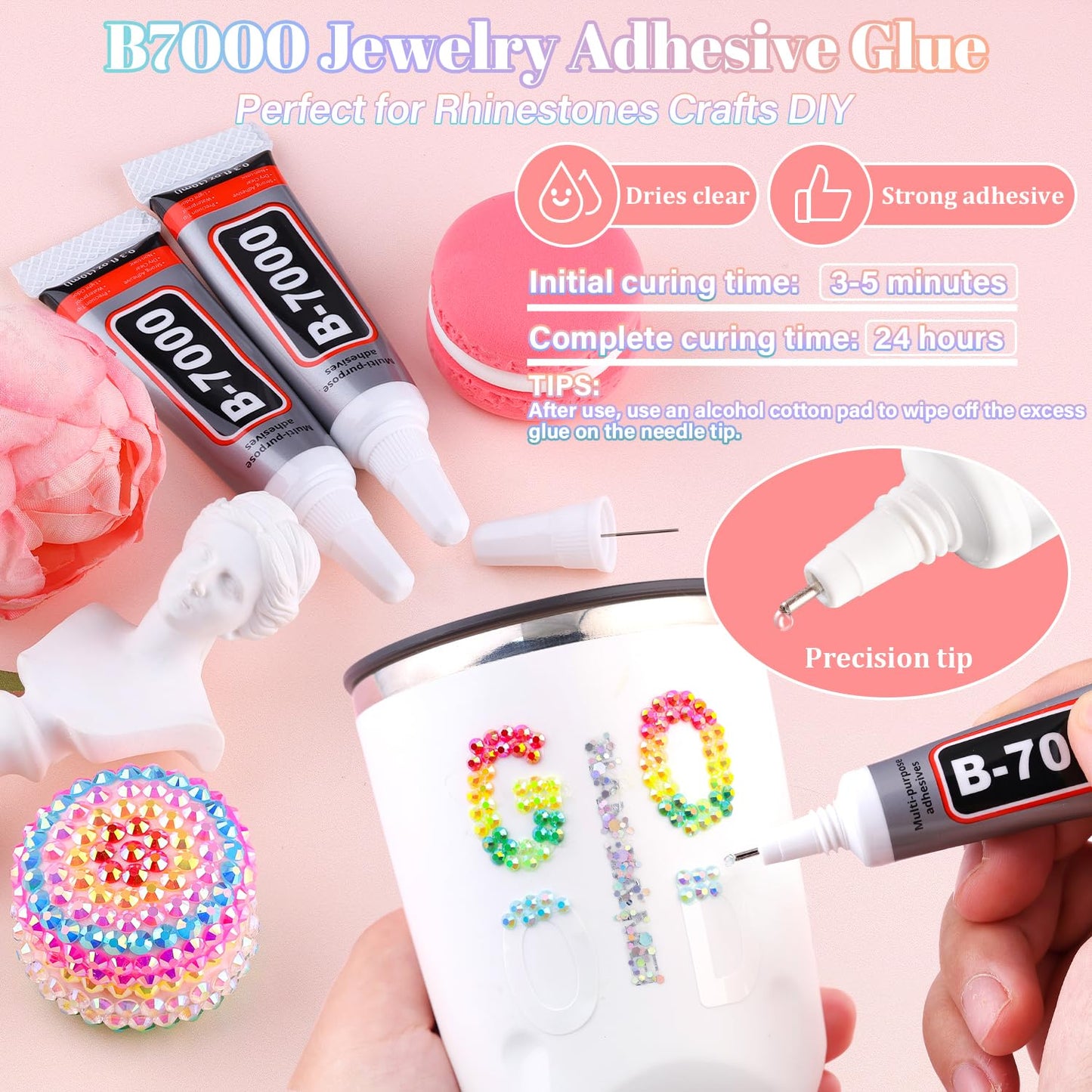 12600Pcs Resin Rhinestones with B7000 Jewelry Glue for Crafting, Multicolors 4mm Non Hotfix Flatback Gems, Bedazzling Crystal for DIY Crafts Clothing Tumblers Mugs Shoes Fabric Decor Nail Art