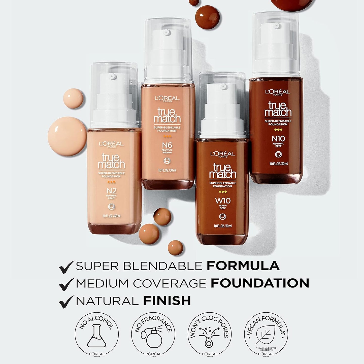 L'Oreal Paris True Match Super-Blendable Foundation, Medium Coverage Liquid Foundation Makeup, C12, Deep, 1 Fl Oz