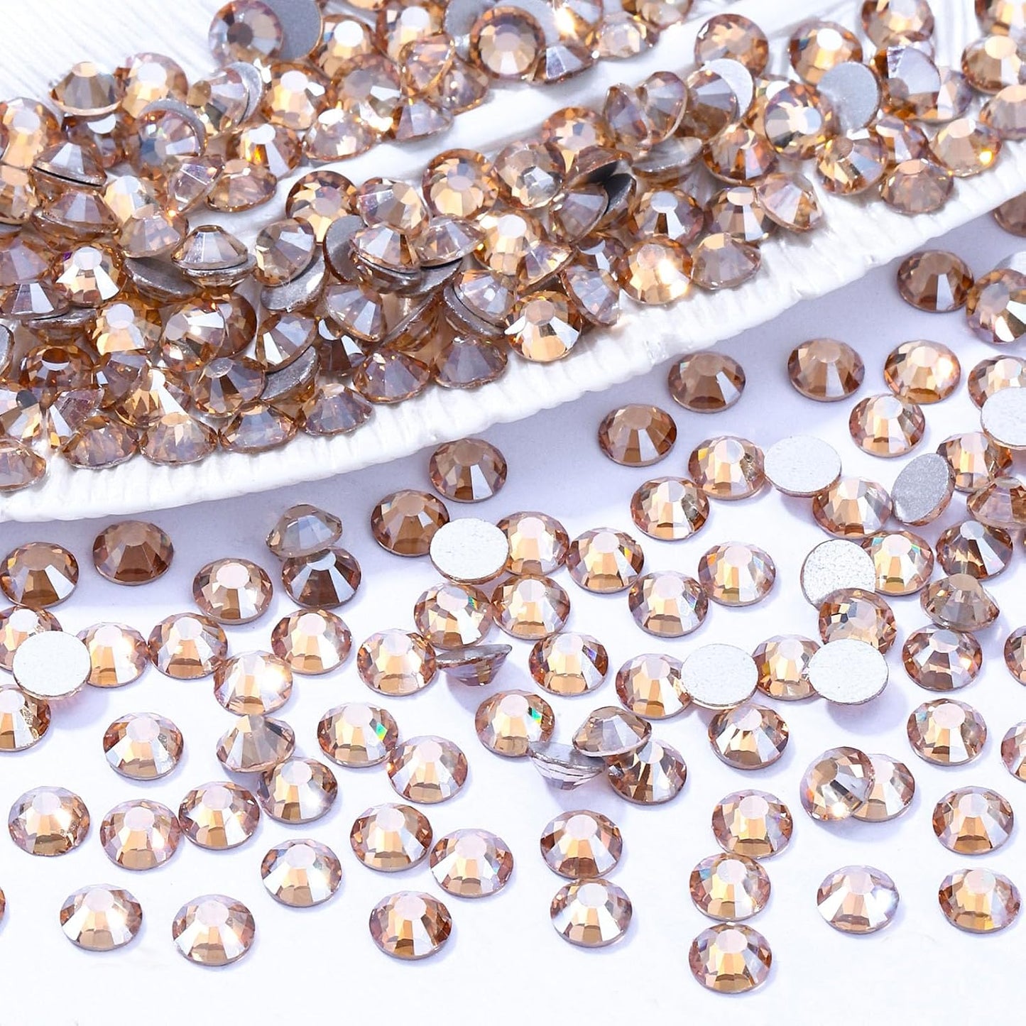 Gold Shadow Flatback Rhinestones, Glass Rhinestones for Nail Art and Craft, Glue Fix, Loose Crystal Gemstones(Gold Shadow, SS30, 288pcs, 6.4-6.6mm)