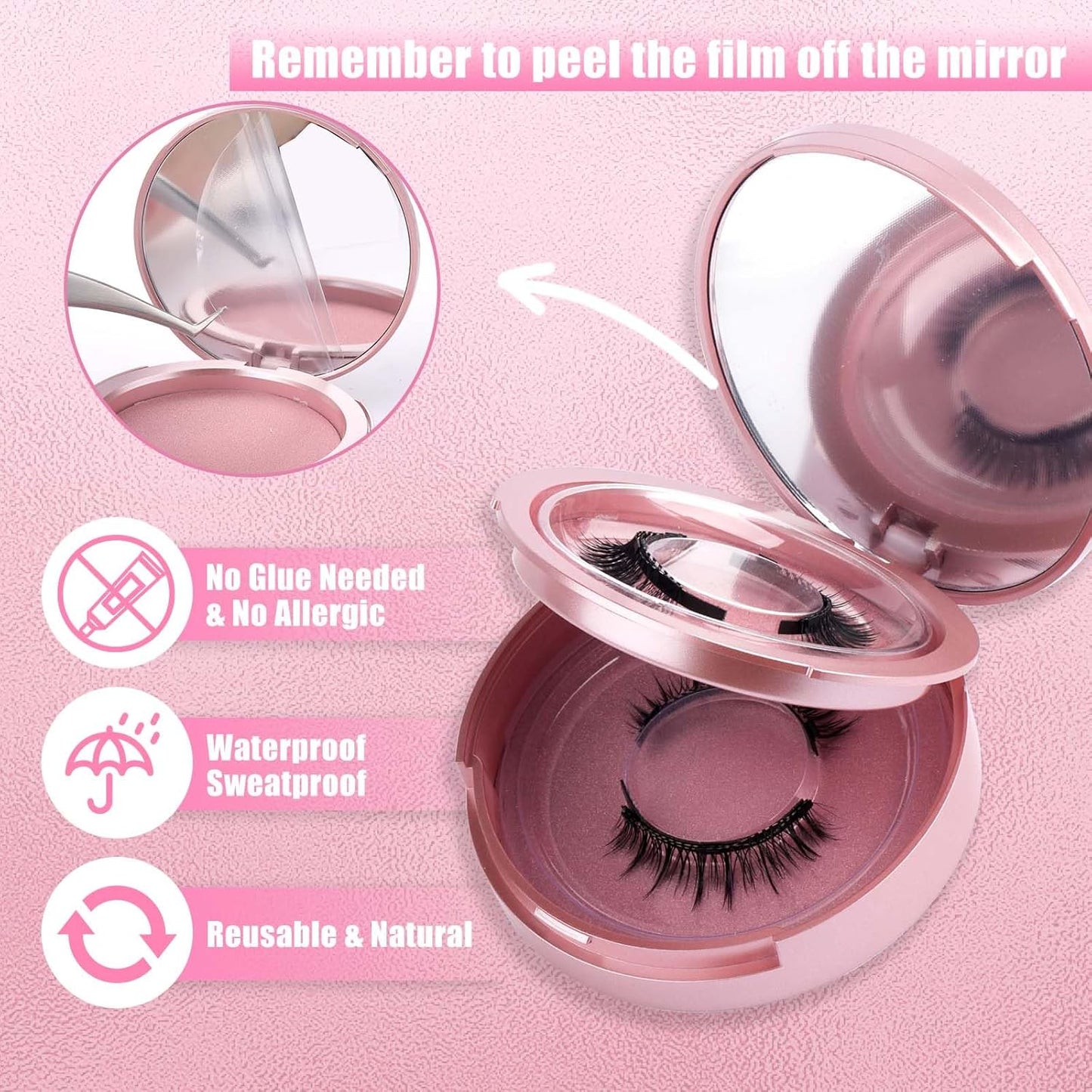 FADLASH Magnetic Eyelashes with Applicator 2 Pairs Waterproof Cat Eye Magnetic Lashes Natural Look Reusable Easy to Wear and Remove, Black (079+B01)