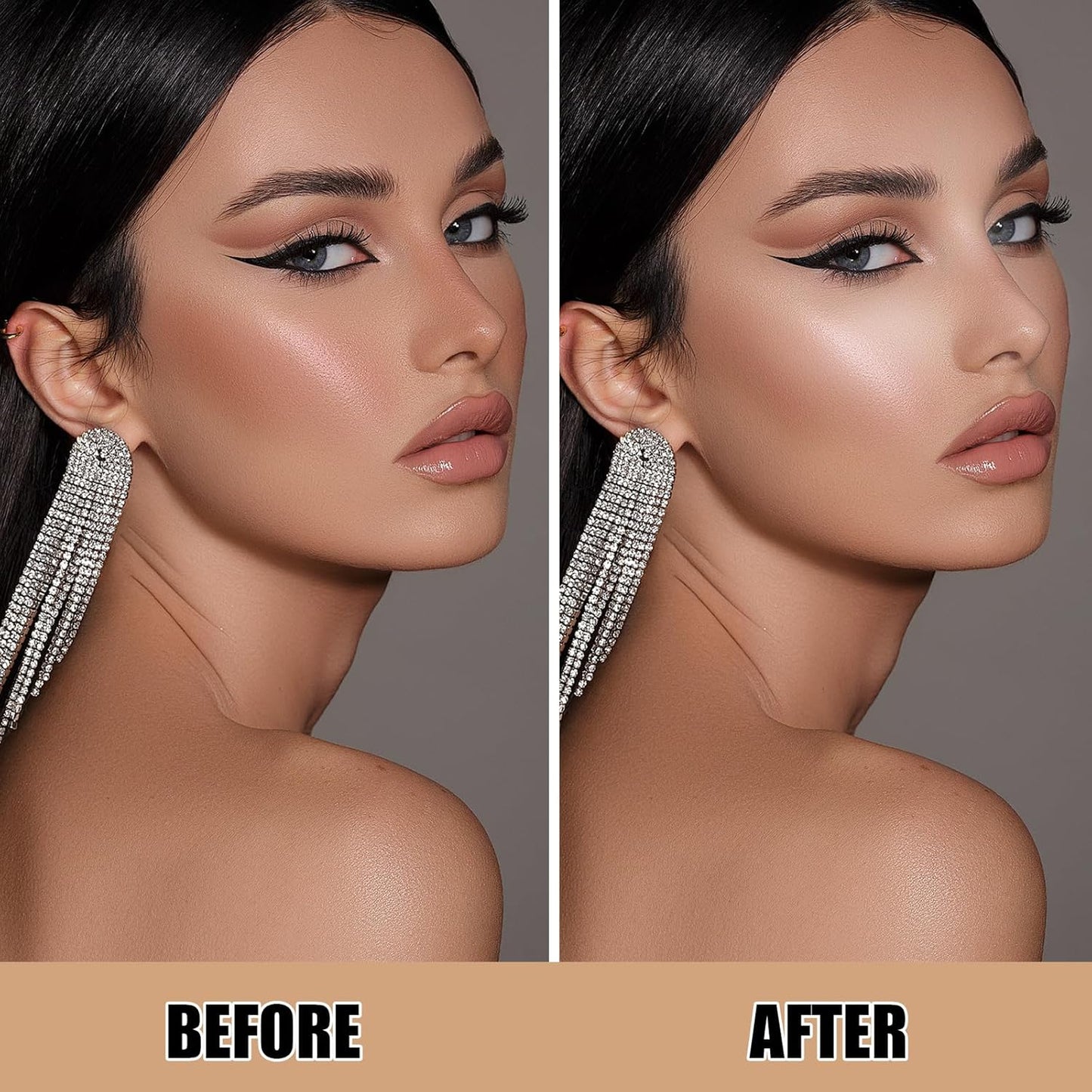 Gray Brown Contour Palette,Stereo Nose Side Shadow Matte Highlighting Shadow Finish Palette, Natural，Low Saturation Makeup Contour Face Palette