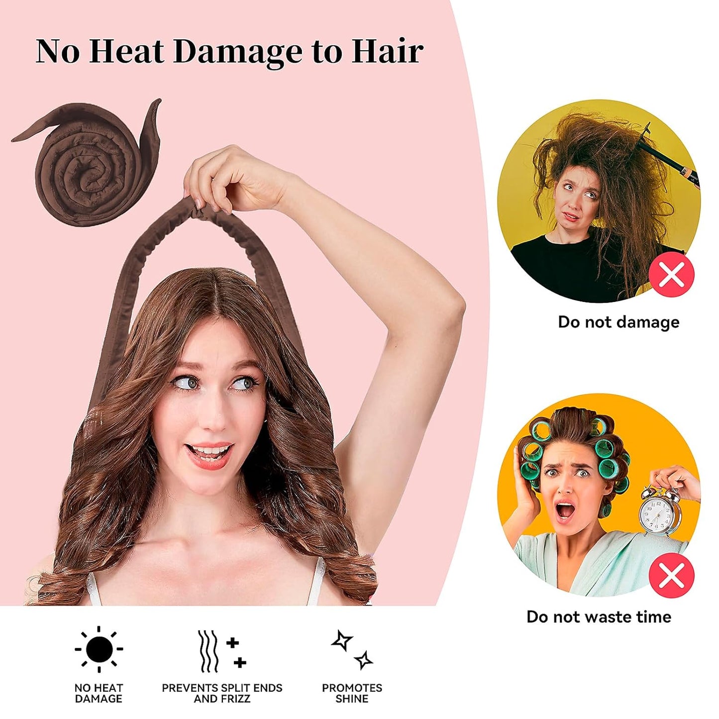 Heatless Curling Rod Headband, Upgraded 60" Extra Long Soft Hair Curlers to Sleep In, No Heat Curls for All Hair Types, Hair Wrap Curls Styling Kit for Girls (Brown, 1 Count)