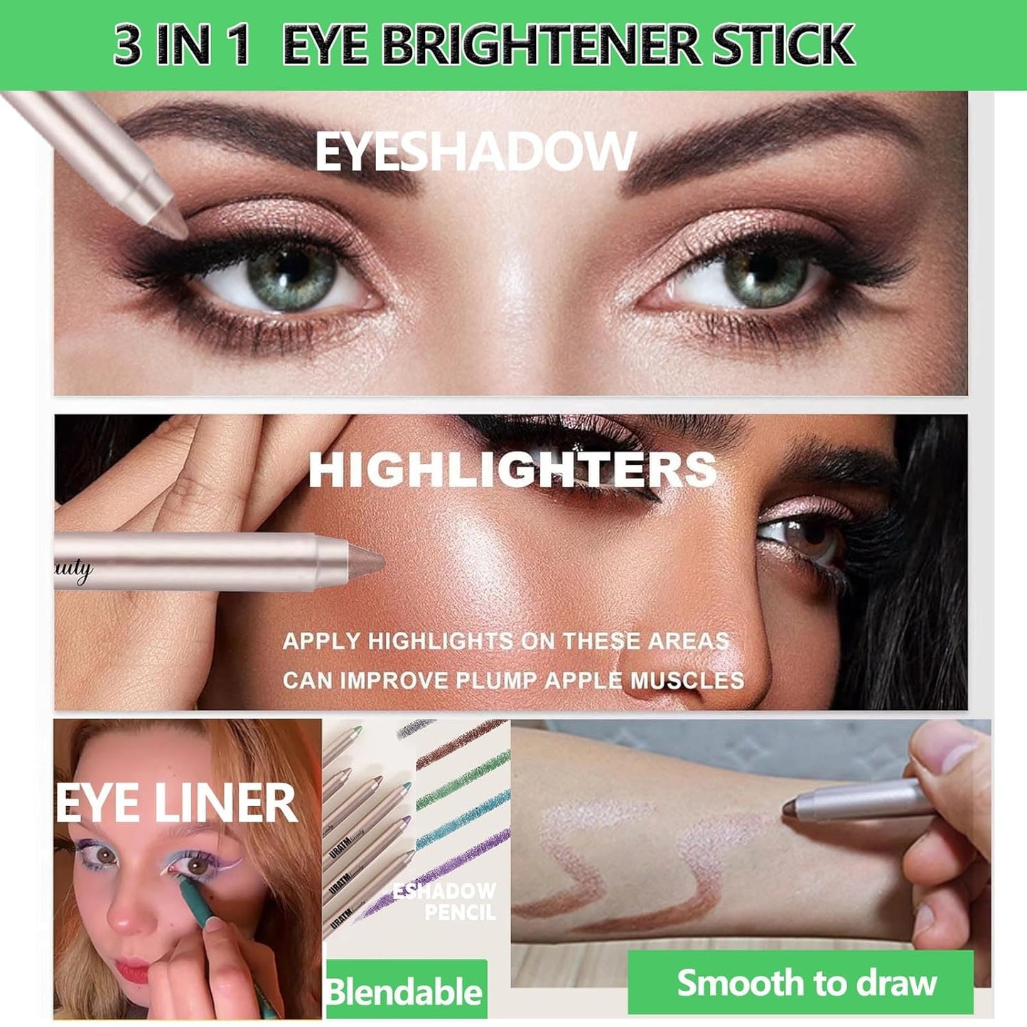Rose Brown Eyeshadow Stick, Blendable Creamy eyeshadow Eye Brightener Stick, Waterproof Eyeshadow Pencil Long Lasting Crayon, Smooth Eye Shadow Highlighter Eye Liner Makeup.#B02 rose brown shimmer