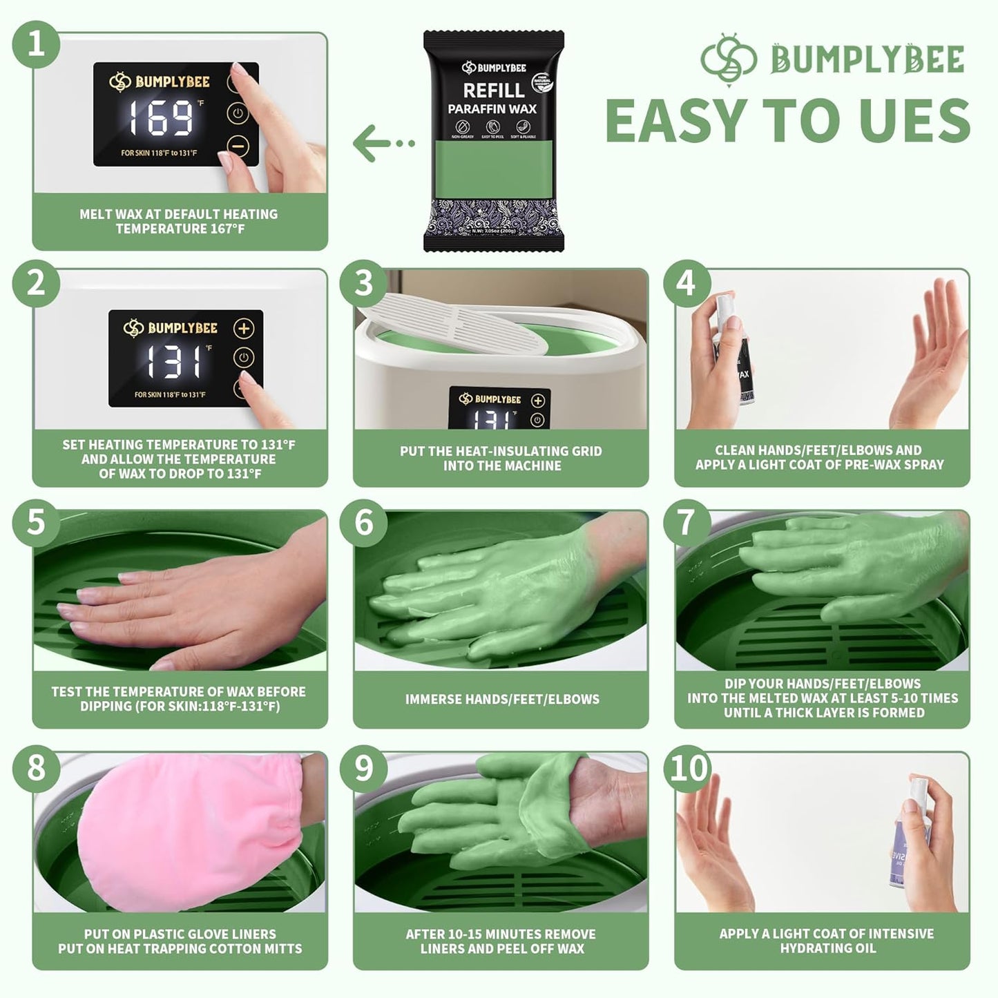 Paraffin Wax Kit - 10 Packs Aloe Vera Refills With Silicone Brush for Hands and Feet - Skin Moisturizing, Non-Greasy, Easy-Peeling