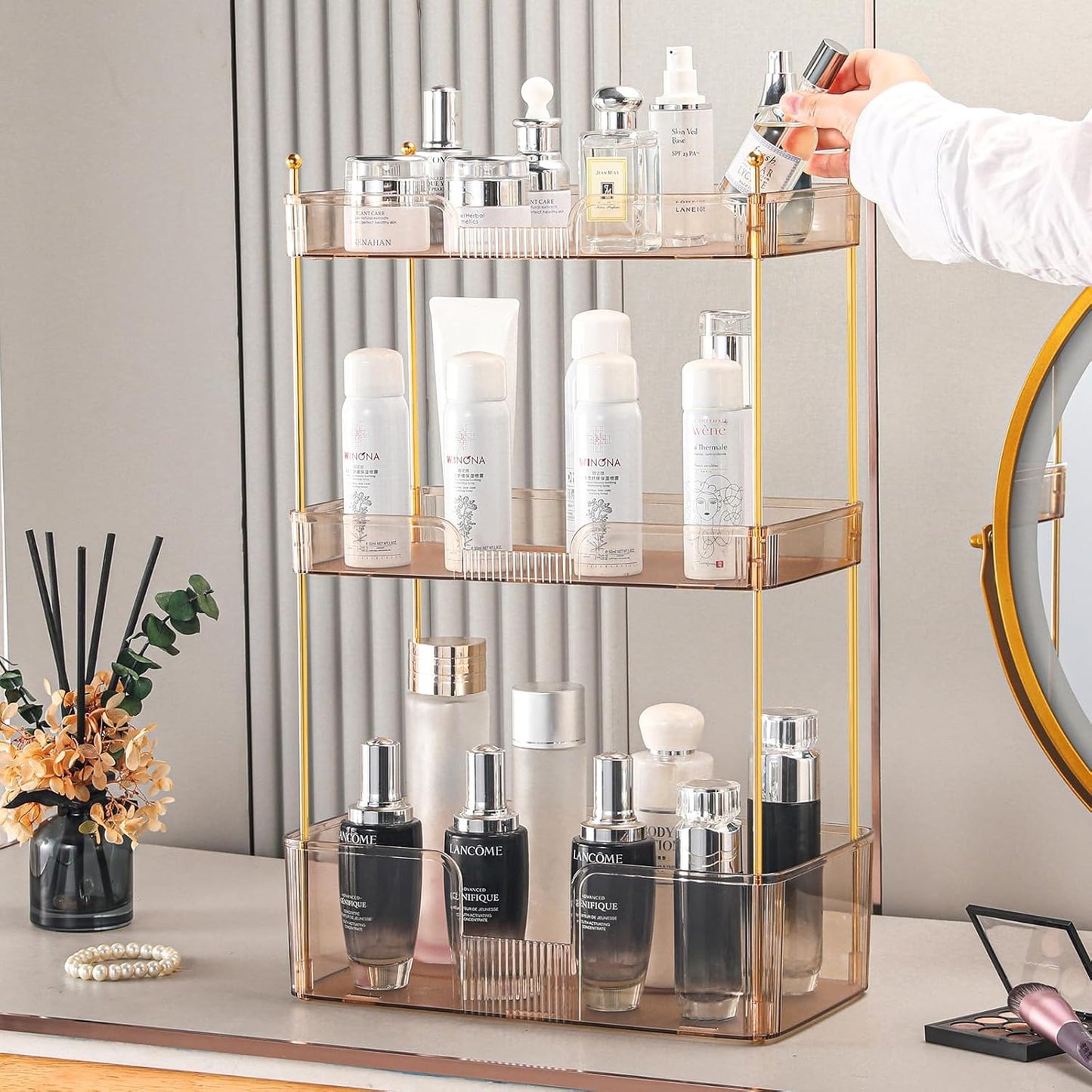 3 Tier Bathroom Countertop Organizer, Makeup Skin Care Organizer, Perfume Tray Vanity Countertop Organizer for Bathroom Countertops