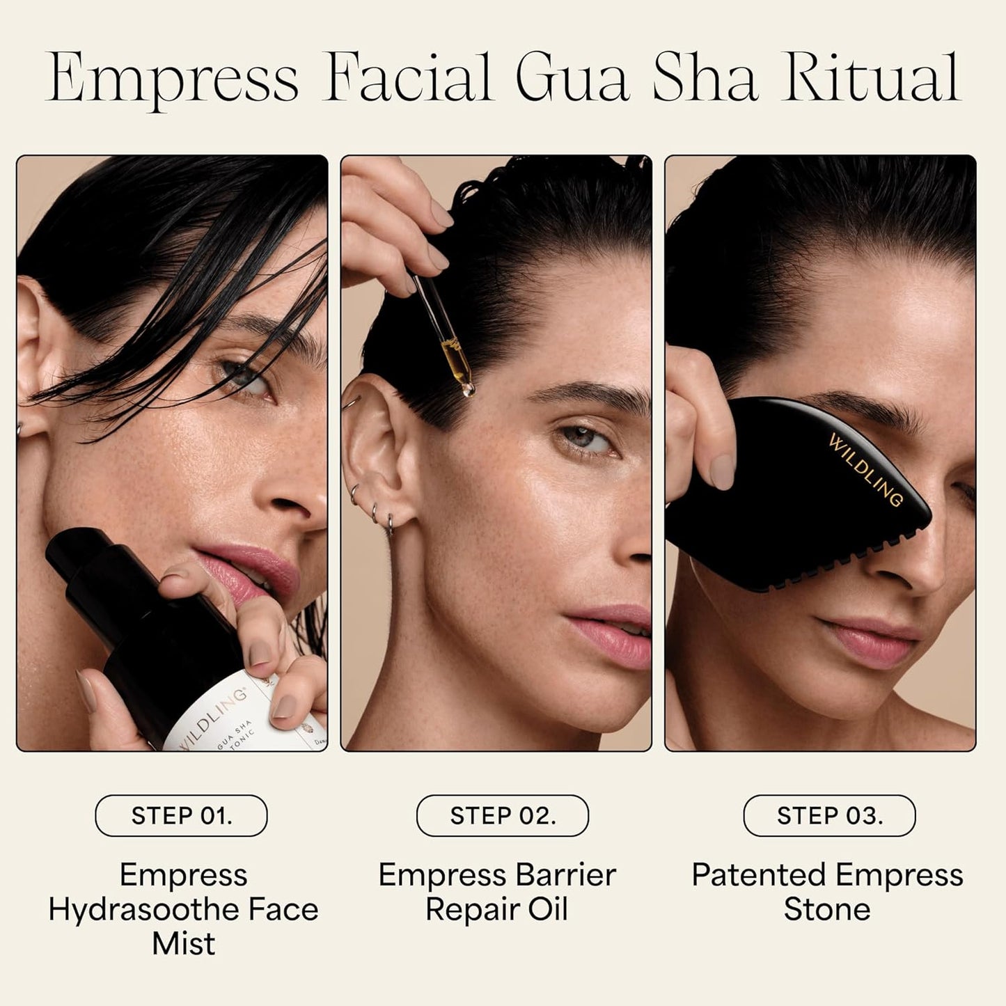 WILDLING Empress Facial Gua Sha Set I Facial Massage Tool + Facial Toner + Facial Oil to Lift, Plump, Tone + Sculpt I Patented Design 100% Authentic Bian Stone