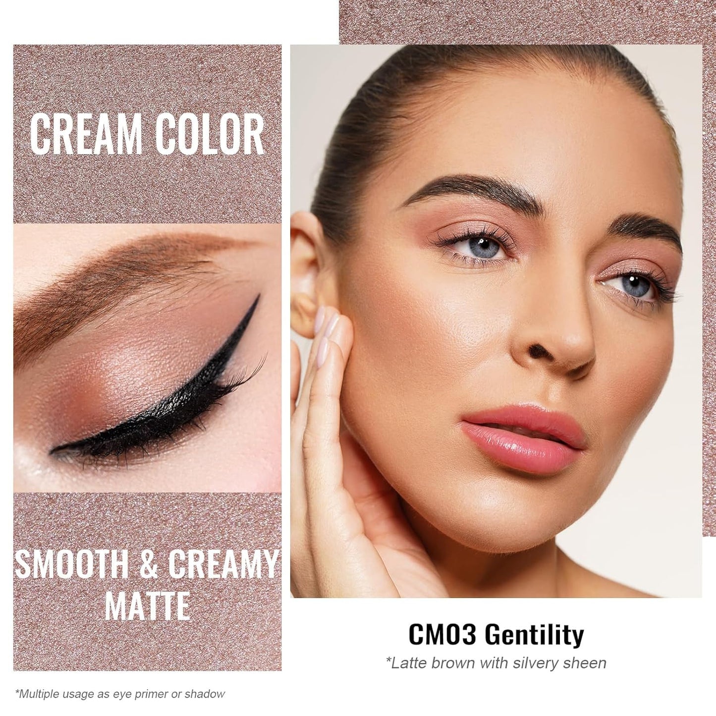 Oulac Matte Eyeshadow 3-in-1 Eyeshadow Eye Primer&Eyeliner Highly Pigmented Waterproof Smudge-proof Long Lasting Wear Smooth&Blendable Formula for Natural Look,Vegan & Cruelty-Free,CM03