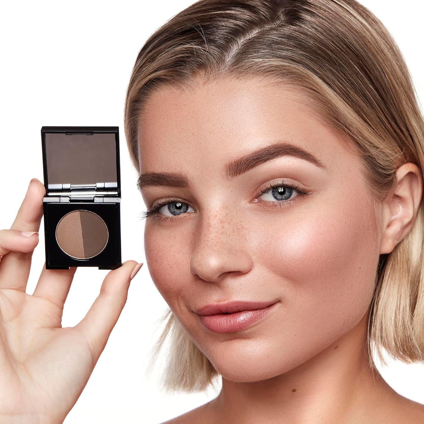 Arches and Halos Duo Luxury Brow Powder - Eyebrow Shaper and Color - Powder Compact with 2 Neutral Shades - Neutral Brown - 0.1 oz