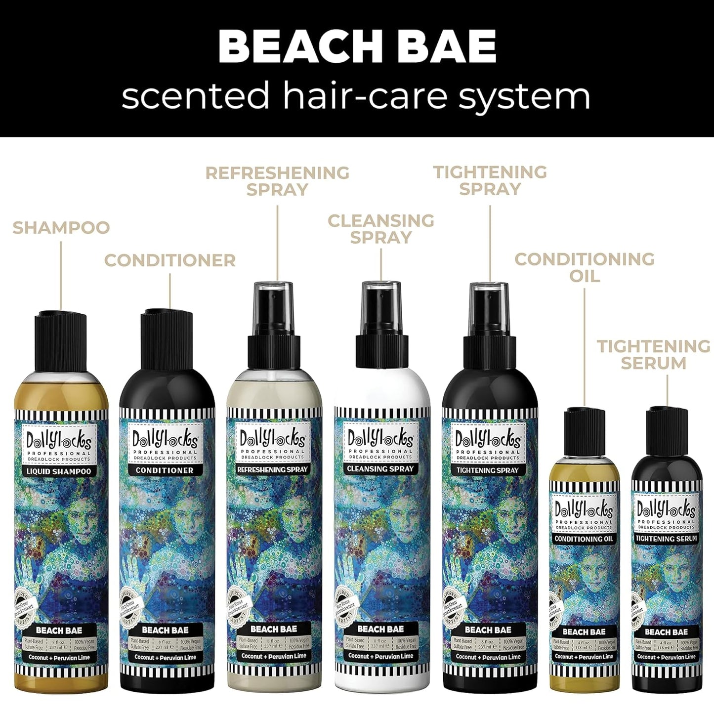 Dollylocks Refreshening Spray – Residue-Free Dreadlock & Loc Moisturizer Spray, Plant Based Deodorizer & Conditioner for Dreads,Vegan & pH-Balanced (Beach Bae Scent, 8oz)