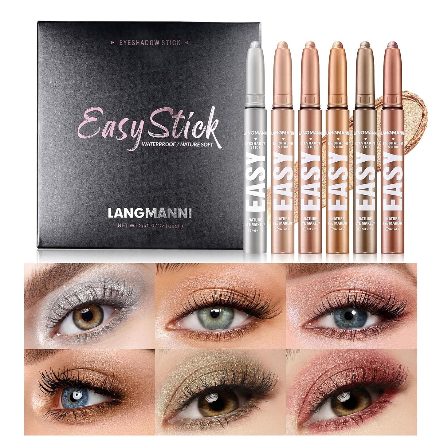 Jolilab Eyeshadow Stick Set, 6 Colors Matte Professional Bright-Colored Contouring and Highlight Eyeshadow Stick, Cream Waterproof Long Lasting High Pigmented Eye Shadow. (6, Set B)