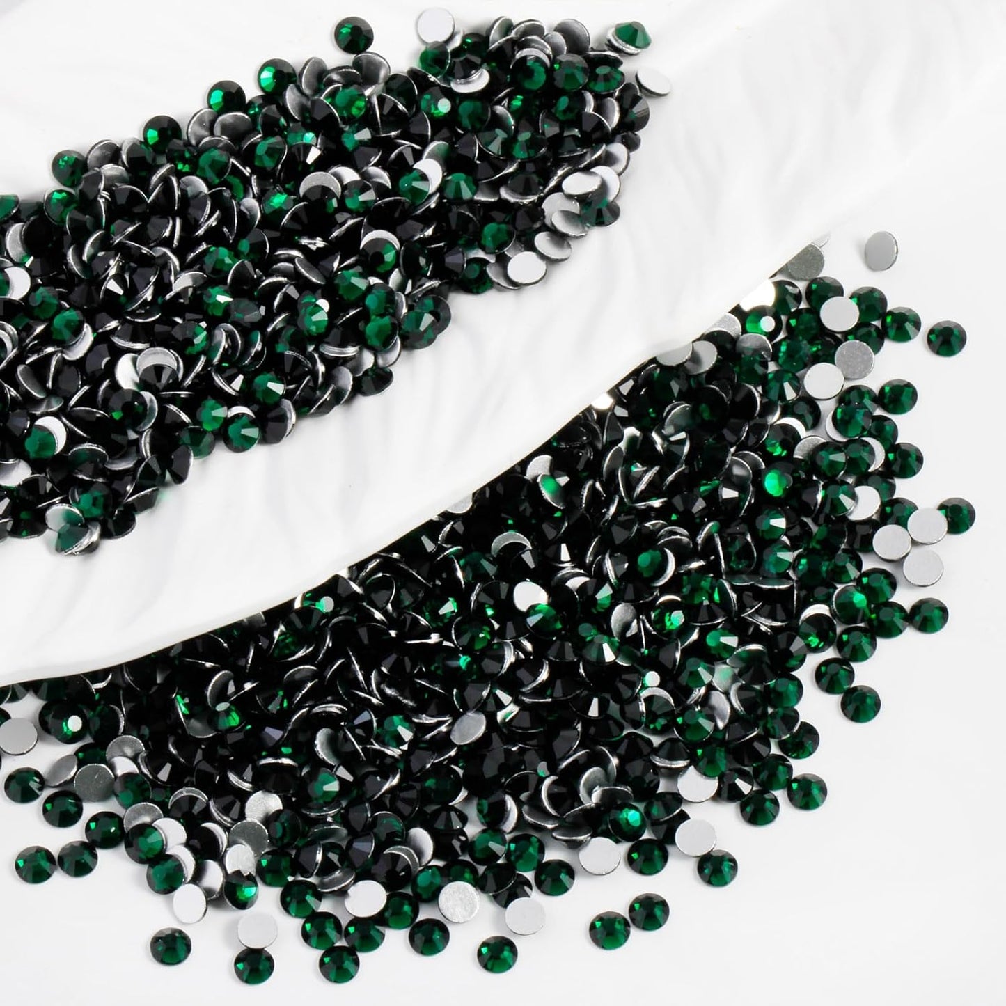3000PCS SS8 Flatback Rhinestones | 12-Facet Diamond-Cut Glass Gems for Nail Art, Clothing, DIY Crafts |Glue-On Decoration Stones with Silver Backing(Emerald)