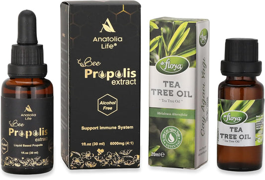 Bee Propolis Extract Alcohol-Free Immune Support Supplement 30ml - 100% Pure Tea Tree Essential Oil 20ml - Natural Immune Booster & Antimicrobial - Ideal for Diffuser, Cleaning, and Aromatherapy