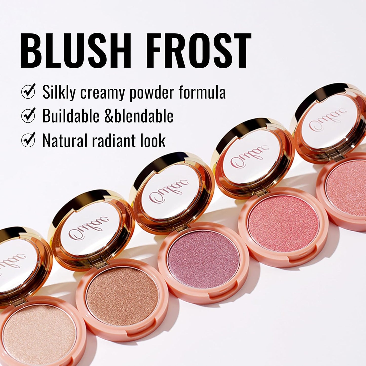 Oulac Pink Luminisers Powdery Blusher for Cheeks Face Glow,Brighten Skin As Highlighter Makeup, Shimmer Blusher,Buildable and Vegan Cosmetics,4.8g F11 Heat On