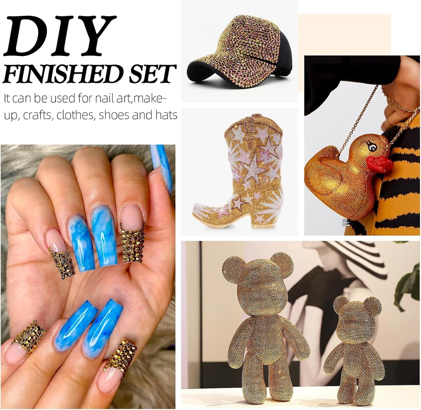Gold Flatback Rhinestones, Glass Rhinestones for Nail Art and Craft, Glue Fix, Loose Crystal Gemstones(Gold, SS8, 1440pcs, 2.3-2.5mm)