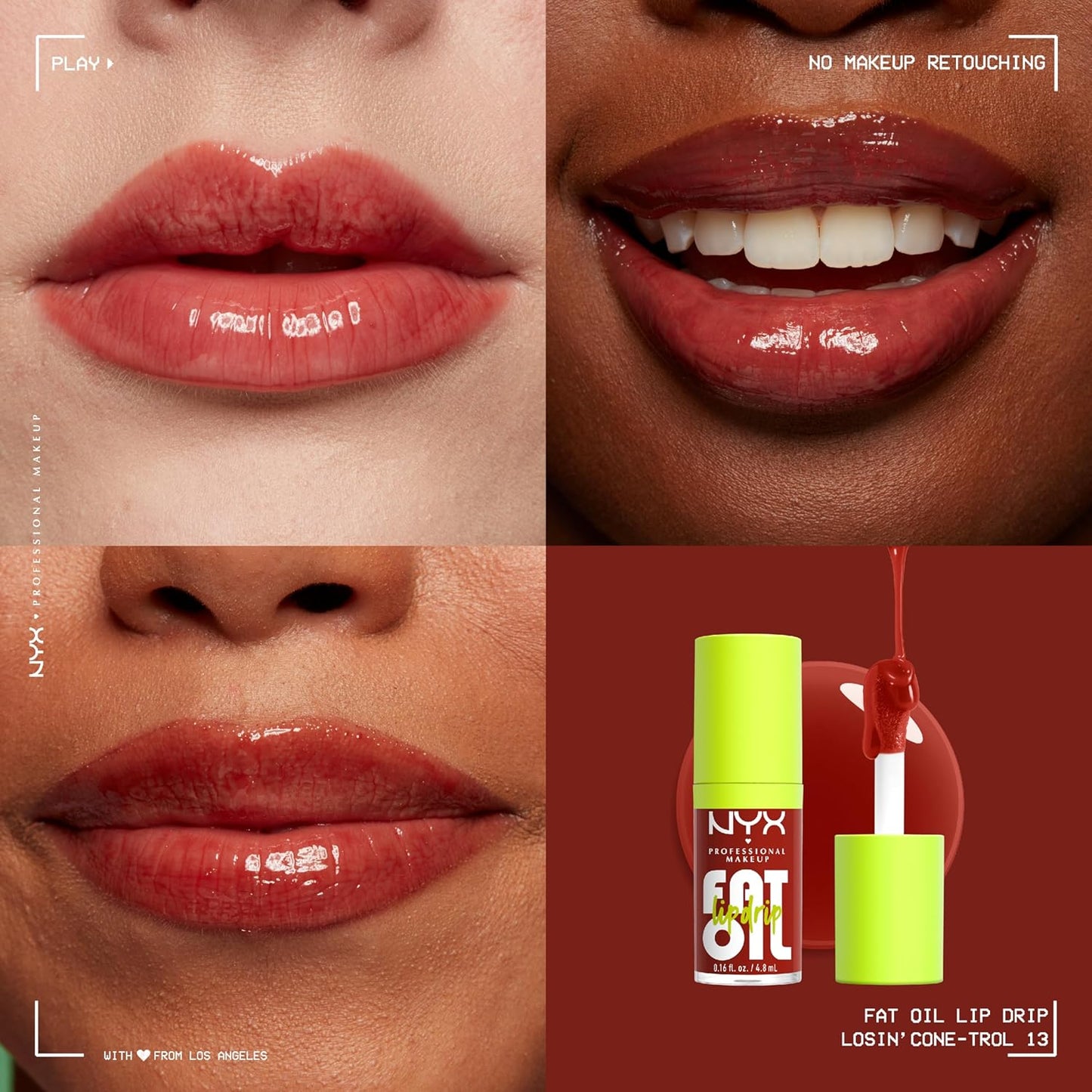 NYX PROFESSIONAL MAKEUP Fat Oil Lip Drip, Moisturizing, Shiny and Vegan Tinted Lip Gloss - Losin Cone-trol (Neutral Nude)