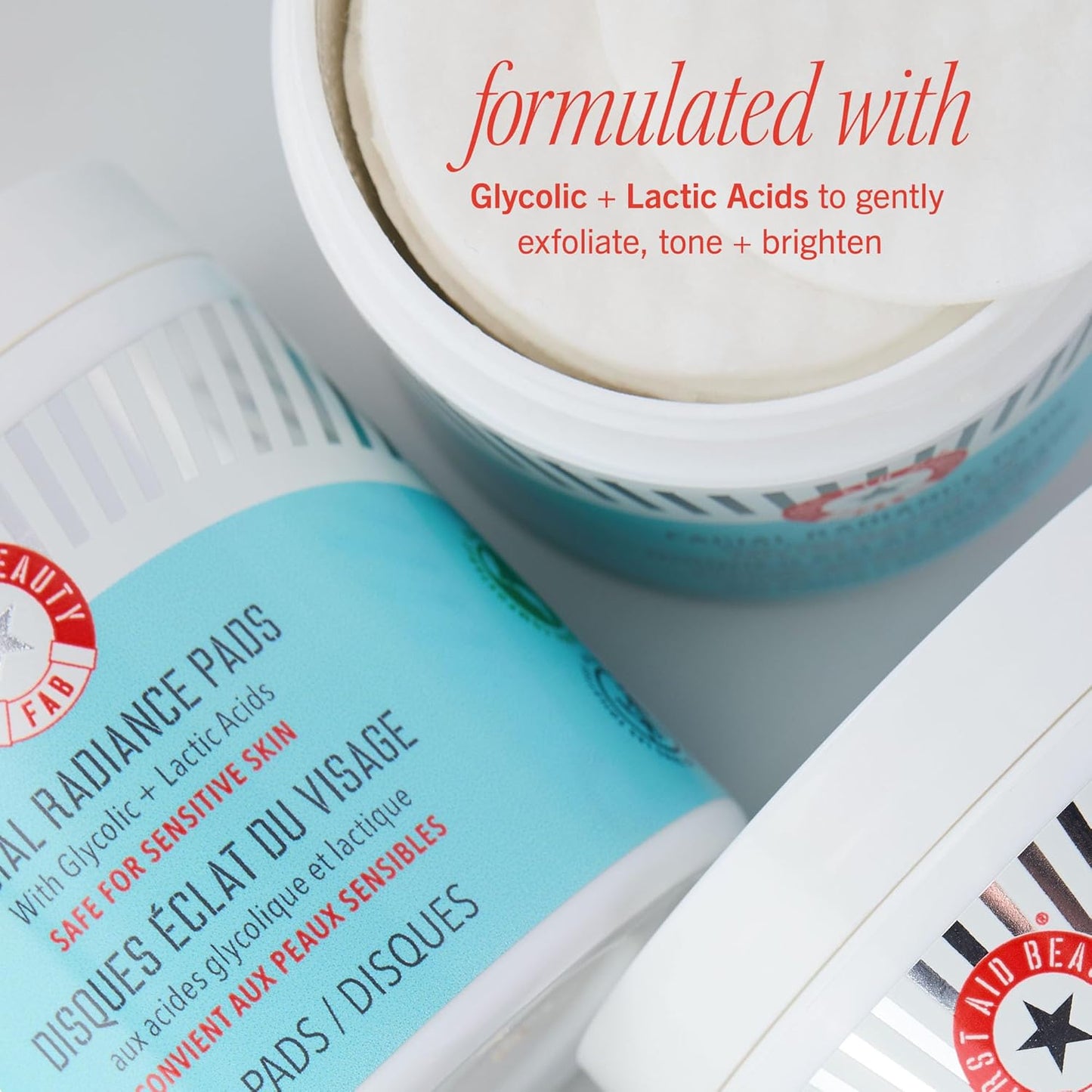 First Aid Beauty - Facial Radiance Pads with Glycolic & Lactic acids, Daily Exfoliating pads with AHA to Help Tone & Brighten Skin, One Step Makeup Prep, Compostable for Daily Use, 28 Pads, 3 ct