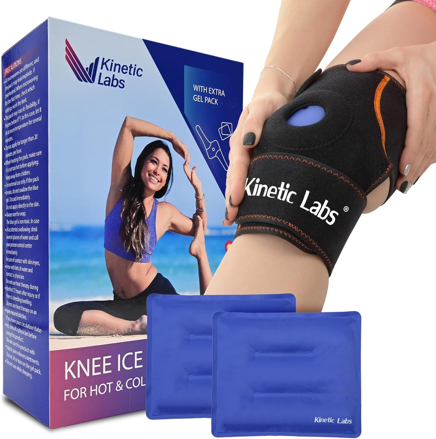Knee Ice Wrap by Kinetic Labs – Reusable Hot & Cold Gel Pack with Extra Insert – Ice Pack for Knee Injuries, Meniscus, ACL, Tendonitis
